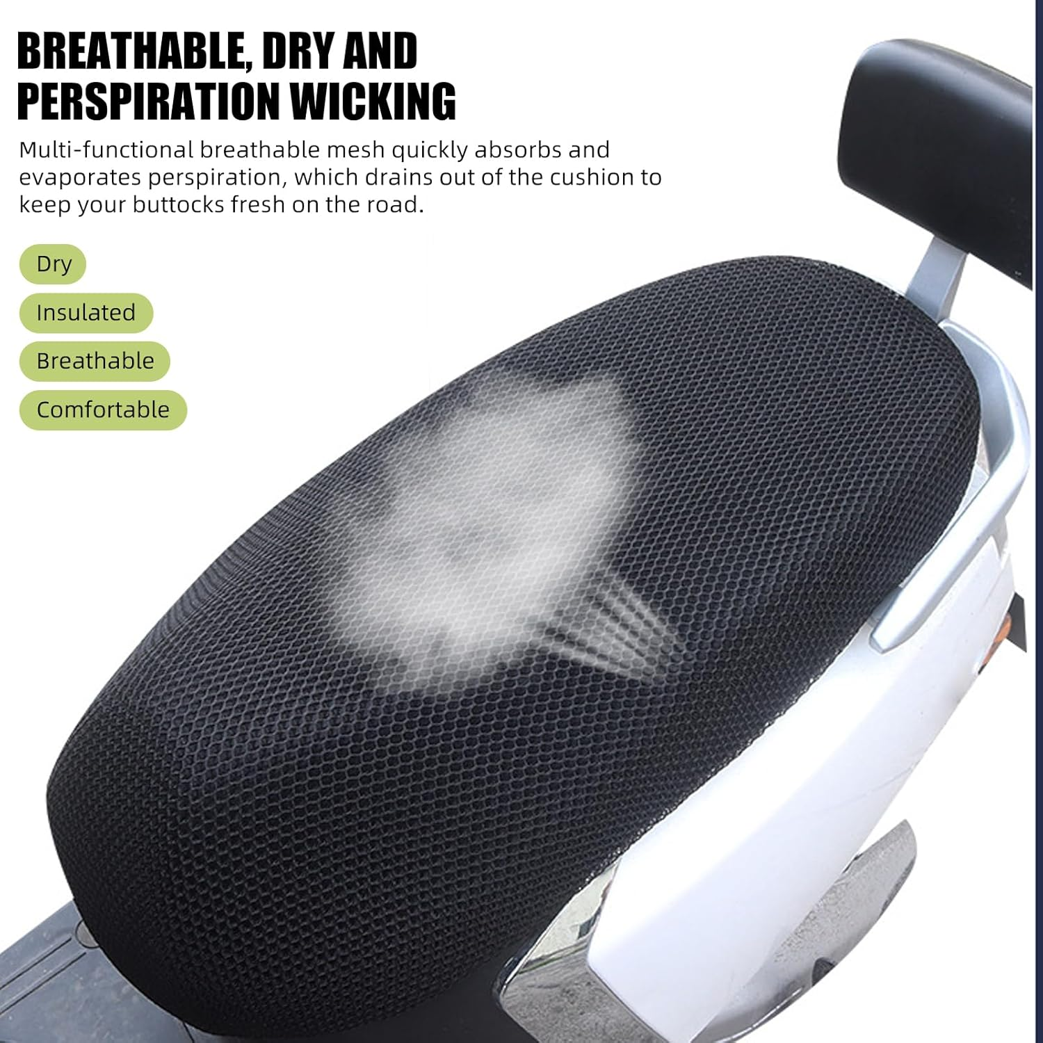 2Pcsblack Motorcycle Scooter Seat Cover Seat Anti-Slip Cushion 3D Spacer Mesh Fabric,Fitselectric Vehicle Andscooter, Xx-Large (Black, XL)