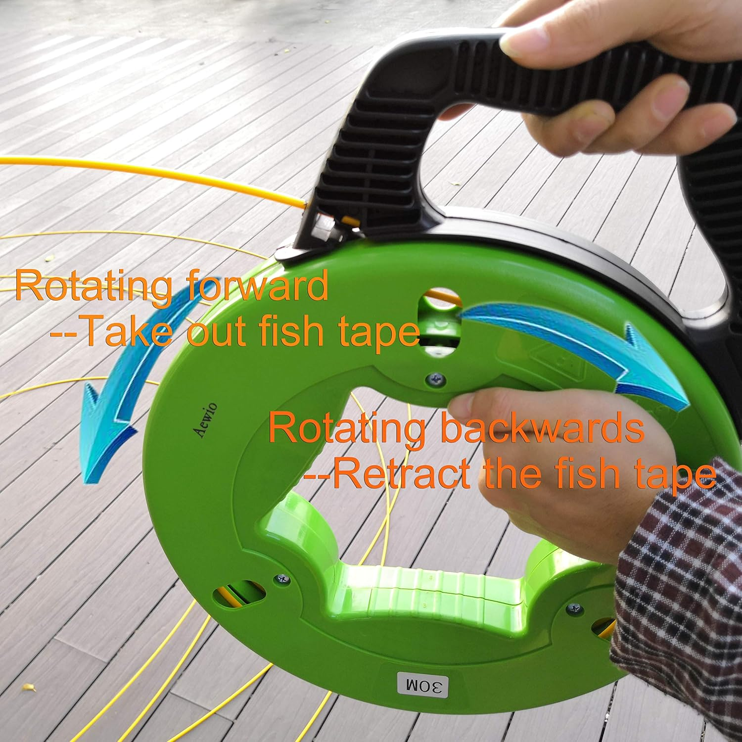 30M(100Ft) Fiberglass Electrical Wire Cable Fish Tape Reel Cable Puller (Green Shell) image number 4