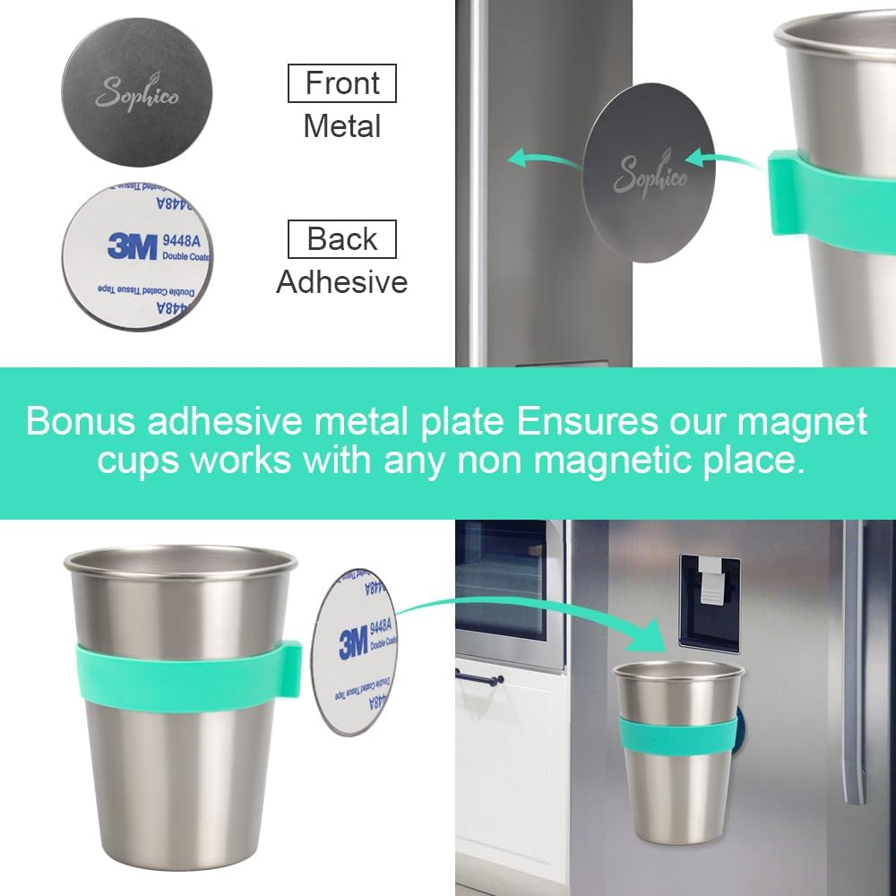 SOPHICO Magnetic Hanging Cups for Toddlers Kids and Adults, Hanging Cup on Fridge or Watercooler, for Independent Drinkers (Mix-12Oz, Stainless Steel) image number 3