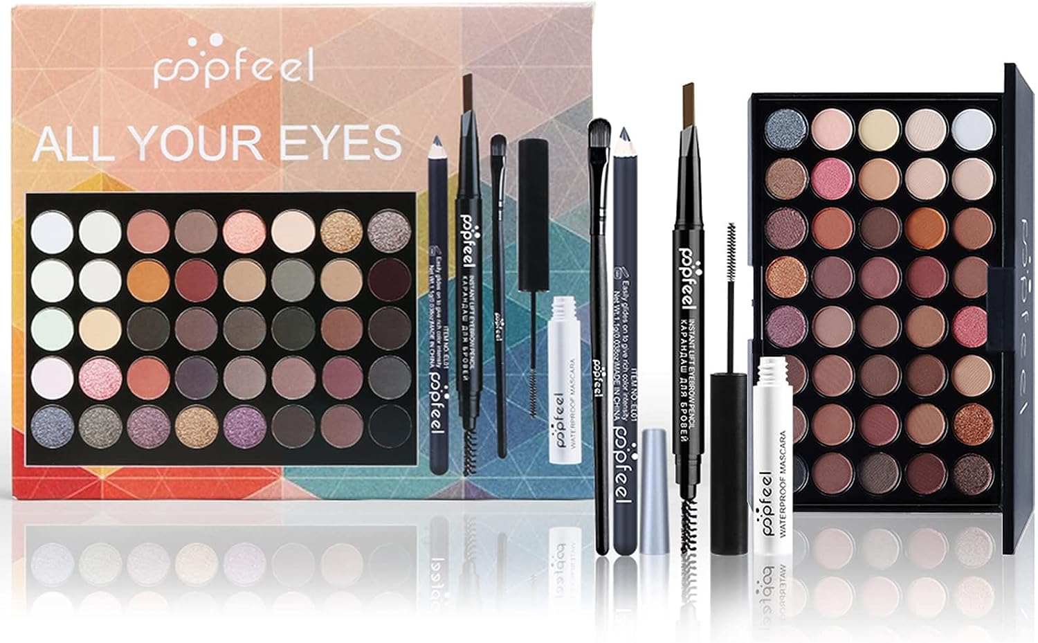 Professional Makeup Set, Roseflower Premium Eyeshadow Palette Kit with Makeup Brush Set Eyebrow Pencil, Makeup Box for Women/Girls/Teenagers - B