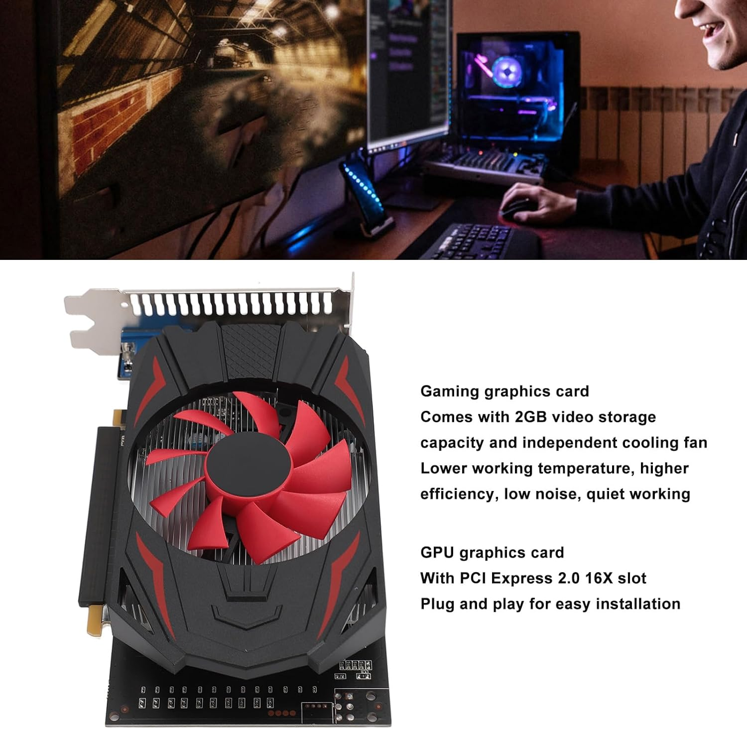 GTX1050 2GB DDR5 Gaming Graphics Card, 128Bit 5000MHZ Core Frequency, 2560X1600 Resolution, Support for Directx 12, PCI Express 2.0 16X Slot, Cooling Module image number 5