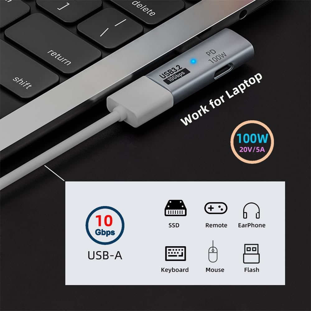Xiwai 2-In-1 USB-C Type-C to USB 3.0 Female Power Adapter with 100W Charging Port 10Gbps OTG Converter Laptop Tablet Phone image number 6