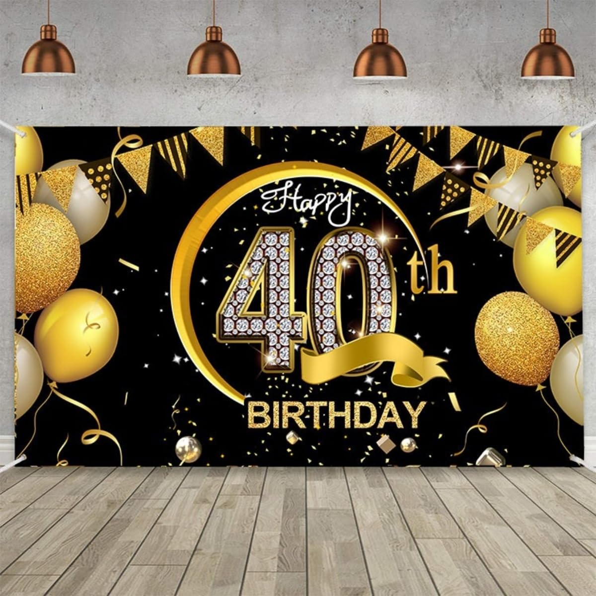 Costume Bay Black Gold Happy Birthday Backdrop Banner 180 * 110 Cm Large Background Cloth Photo Party Large Decoration Sign for Birthday Party (Black - 80Th, ONE) - Black - 10Th image number 2