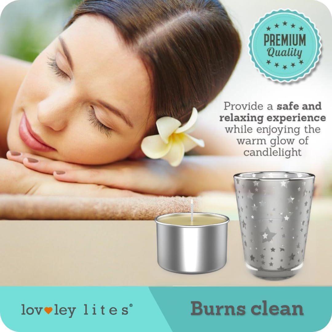 Soy Tealight Candles Vanilla - 36 Premium Long Burning Tea Lights, 1 Inch Tall Vanilla Scented with Essential Oils + Glass Candle Holder image number 3