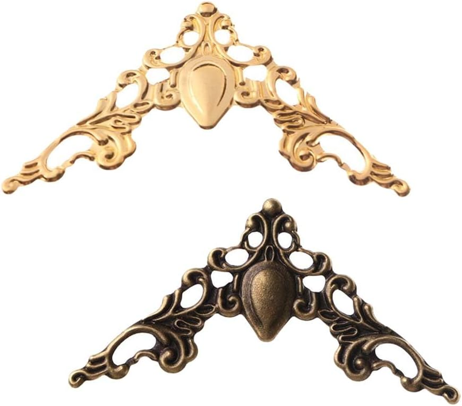 Pokinge 60PCS Metal Angle Corner Brackets Gold Bronze Metal Corner Guard Decorative Protector for Menus Photo Frame Furniture (Two Colors) image number 1