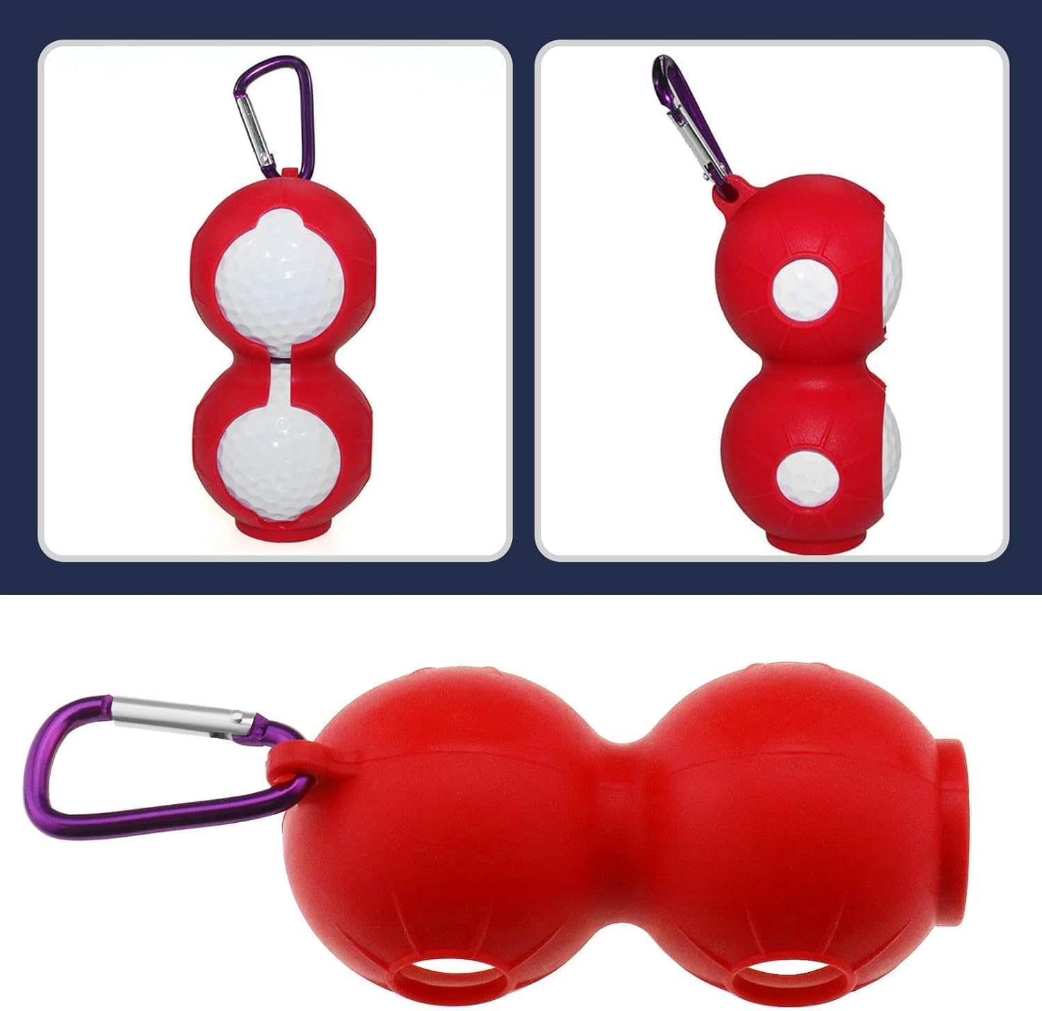 THJOPOKEEL 2PCS Golf Holder with Suspension Clip Soft Silicone Portable Golf Bag Protective Cover for 2 Balls (Blue and Red) image number 1