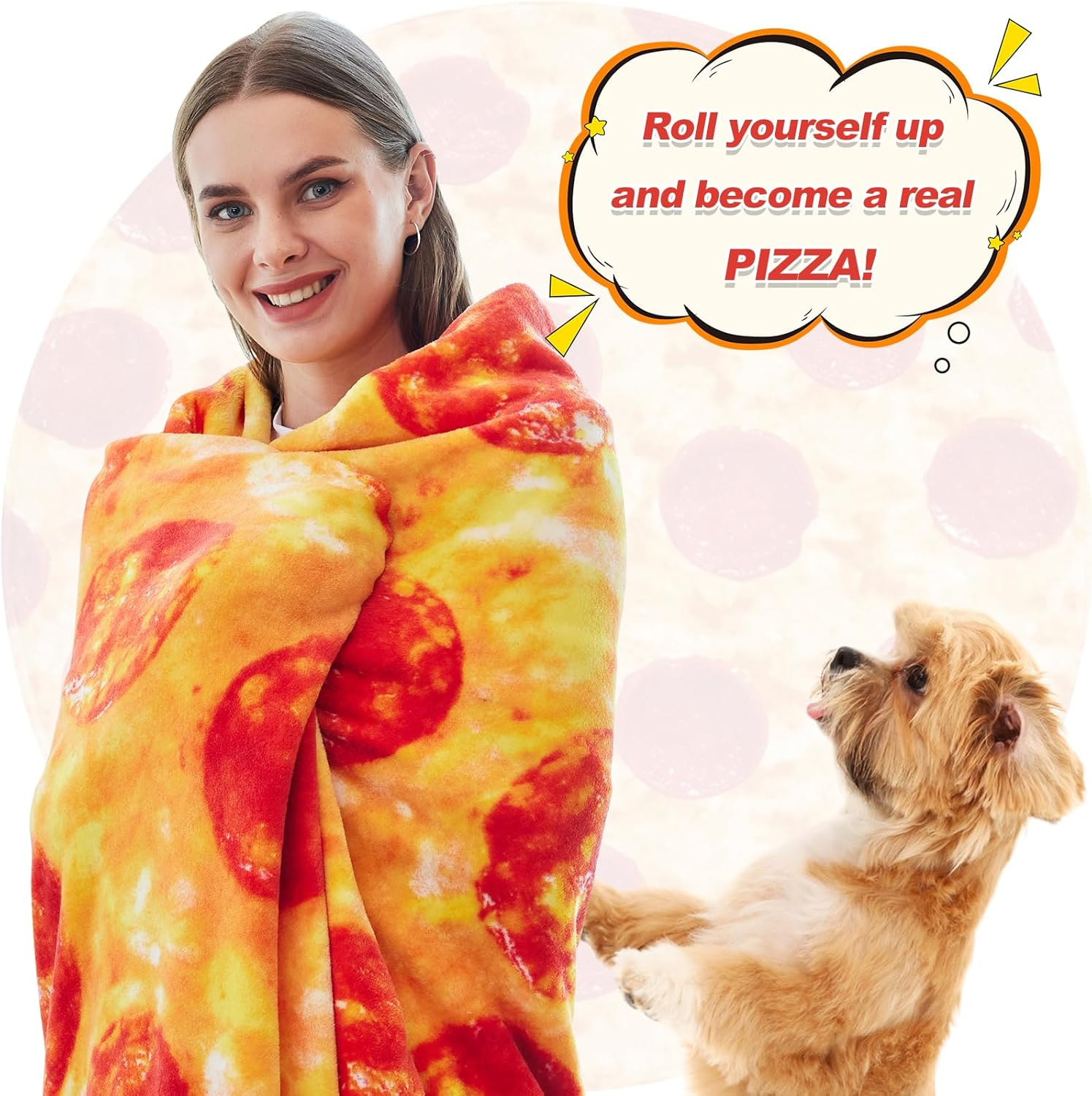 RAINBEAN 71Inches Double Sided Pizza Blankets, Bed Blanket for Kids/Teens, Cool Stuff Gifts for Man and Boys, Novelty Food Wrap Blanket, Soft Blankets for Birthday Gifts White Elephant image number 3