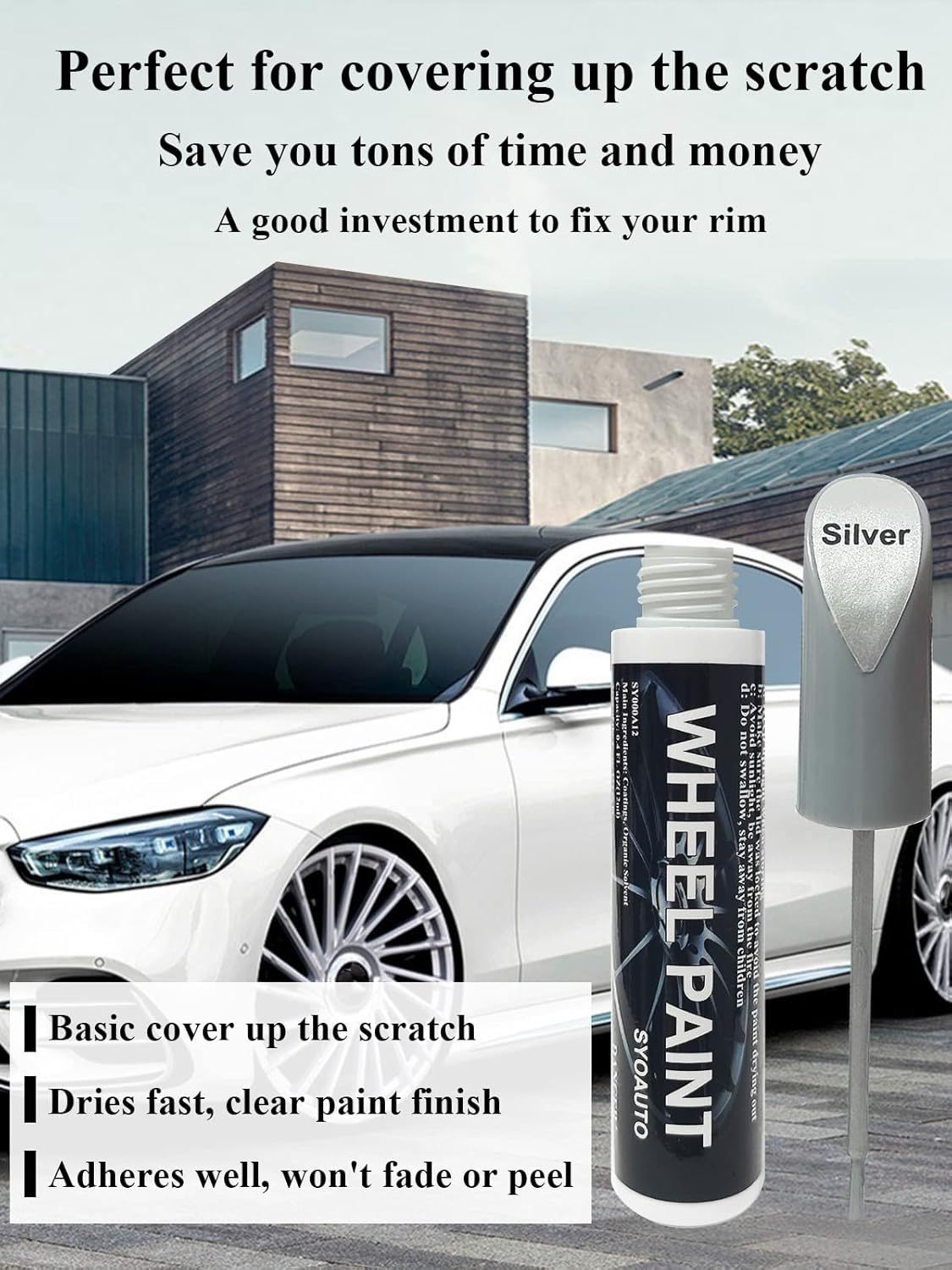 SYOAUTO Silver Rim Touch up Paint Rim Scratch Repair Pen Wheel Touch up Paint Car Rim Paint Pen Universal Color Silver Wheel Paint (Silver) - Silver image number 3