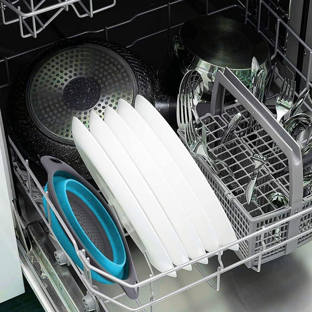 Basket Collapsible Colander Set of 2 round Silicone Kitchen Strainer Set - 1 Large 1 Small Perfect for Draining Pasta, Vegetable and Fruit(Blue) image number 3