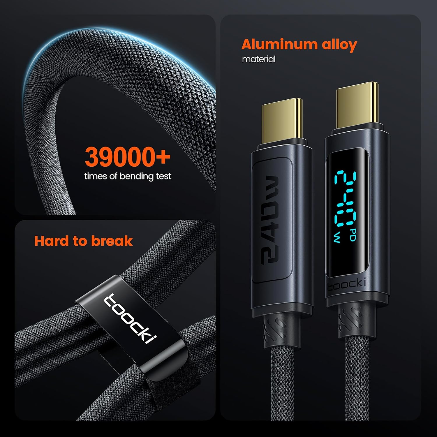 USB C Cable [2Pack,1M] 240W Fast Charging Cord with LED Display Compatible with Iphone 17 16 15 Pro plus Pro Max Air, Ipad Pro, Samsung Galaxy S24 S23, Switch, Macbook Air, Pixel image number 2