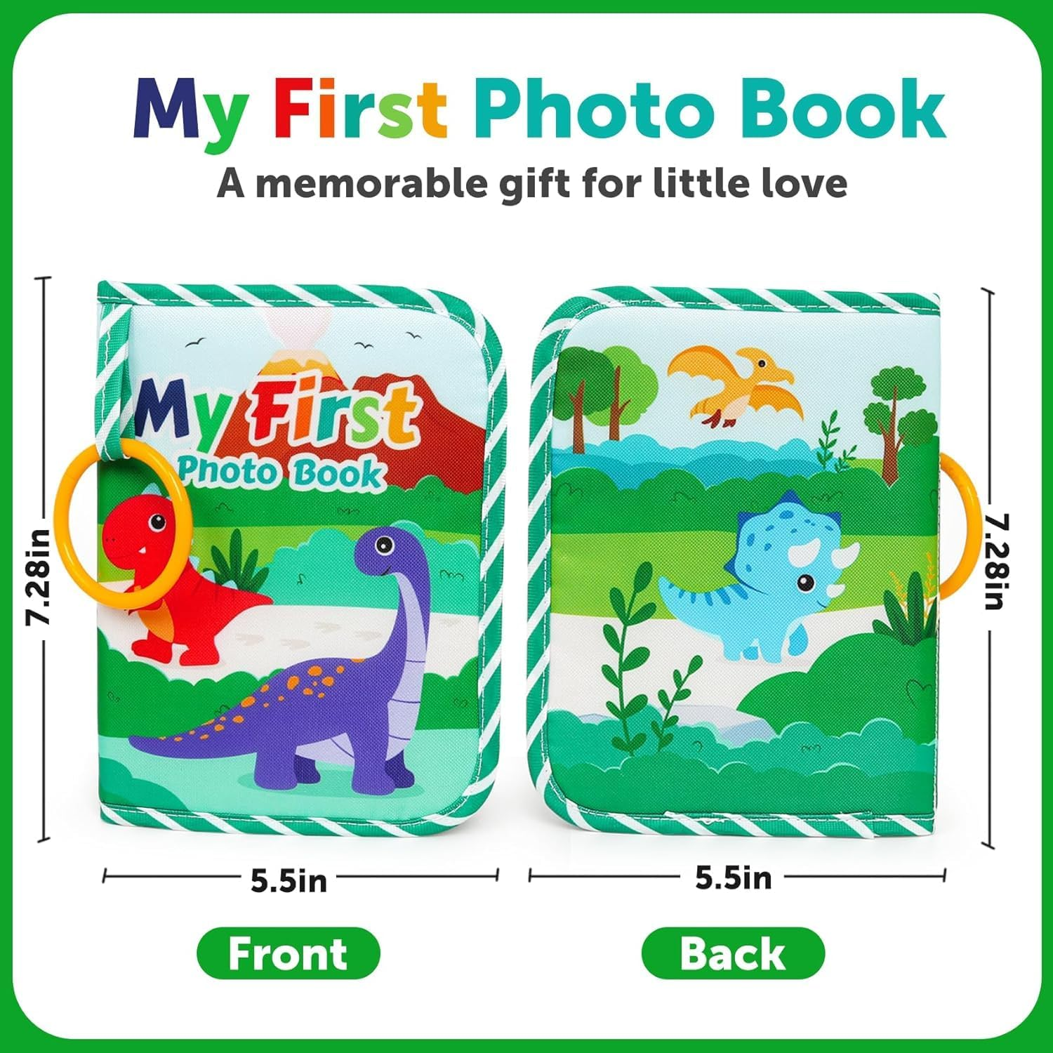 My First Photo Book for Babies, Dinosaur Design, 5.5 X 7.2 Inches, Quality Fabric and Plastic, Baby&rsquo;S First Dinosaur - Themed Photo Book - Personalizable, Soft Cloth Memory Album for Toddlers, AUPOINT image number 5