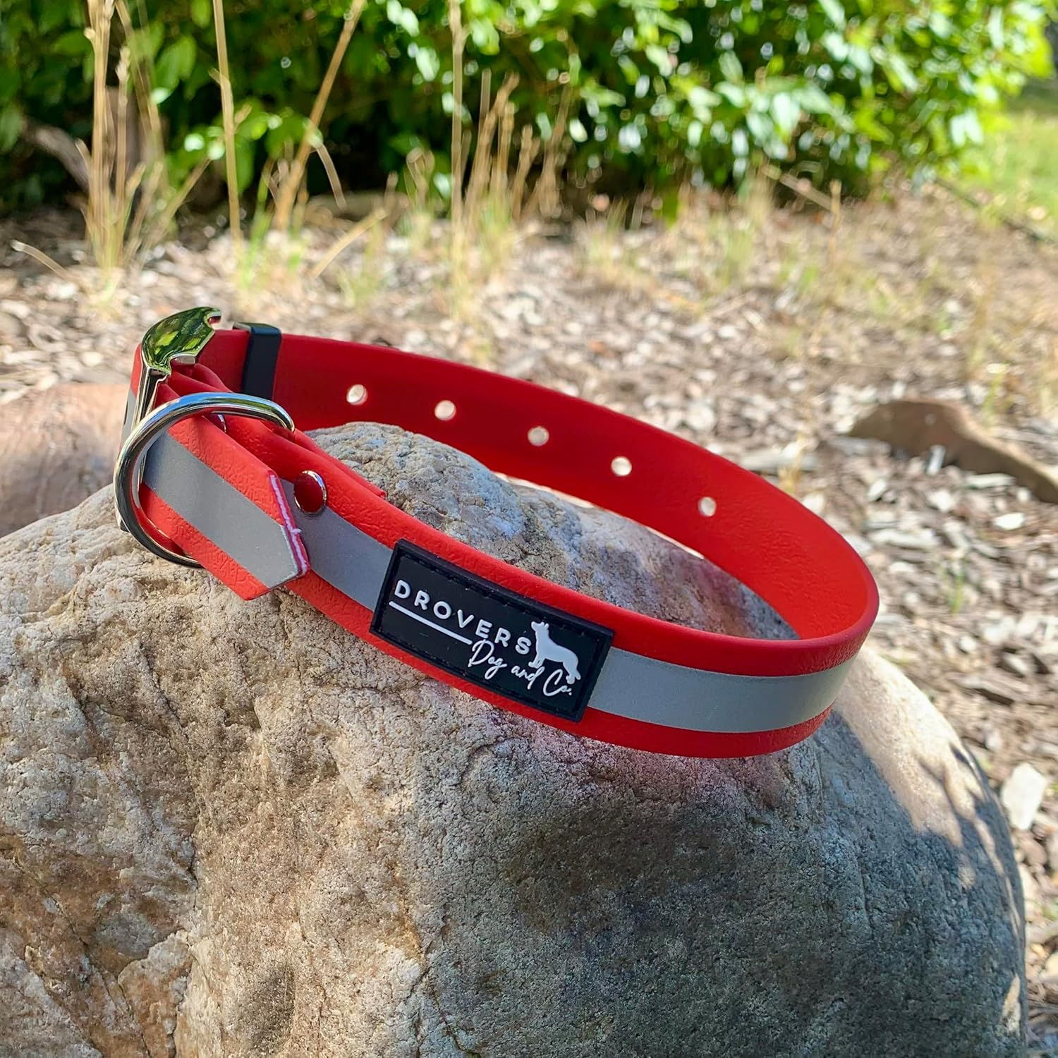 DROVERS Dog and Co Super Tuff Collars - Red with Reflective Stripe - Stink Proof - Maximum Strength - Easy Clean. PVC - Safety Collar (Small) image number 2