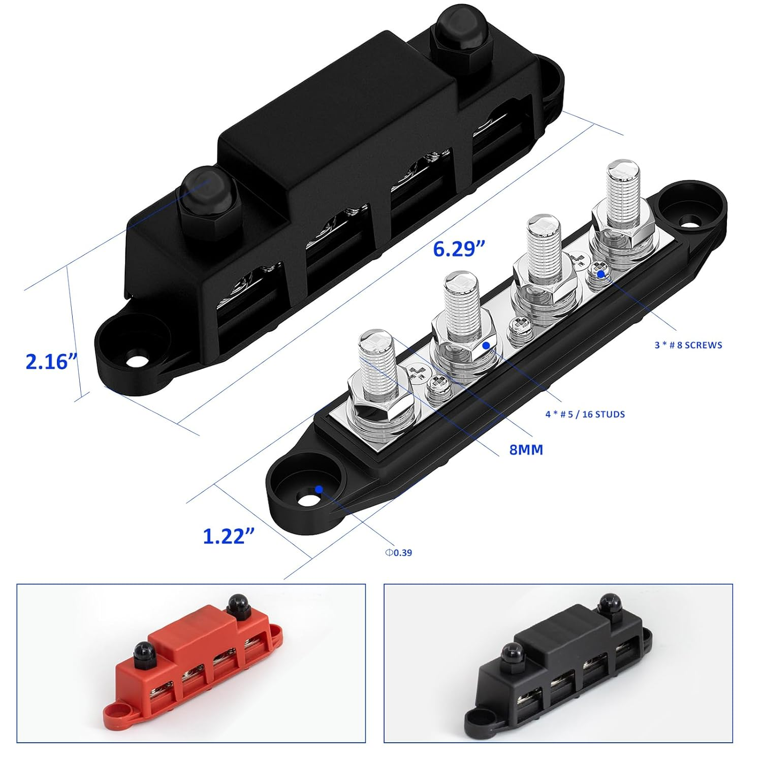 Ziyue 4 Terminals Bus Bar Power Distribution Block M8 Battery Ground Busbar Junction for Car Vehicle Rv Truck Marine Boat Audio Amplifier image number 3