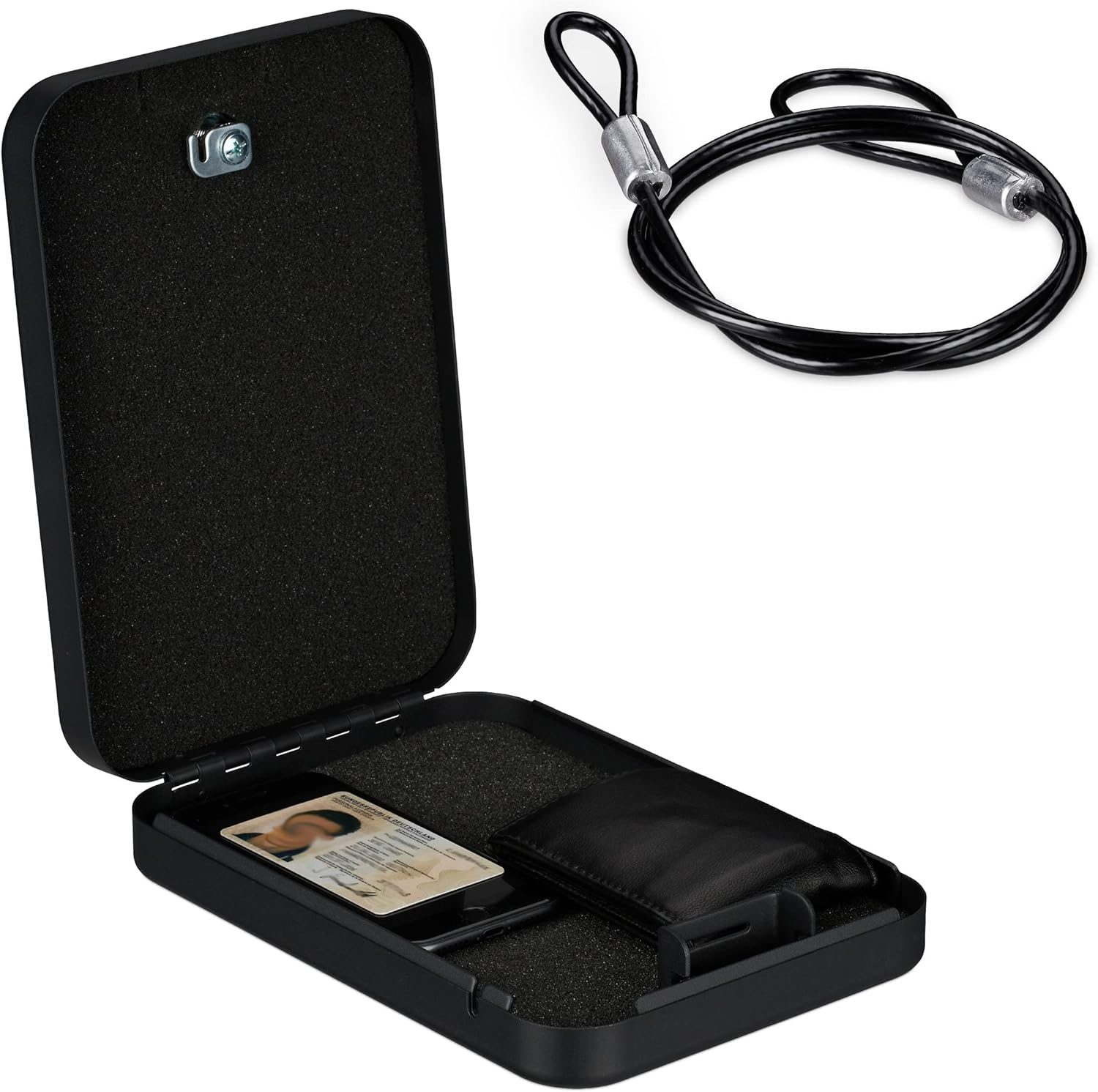 Relaxdays Security Box Lockable, 2 Keys, Portable, Fuse Cable, Car Safe, Steel, H X W X D: 5 X 17 X 25 Cm, Black image number 3