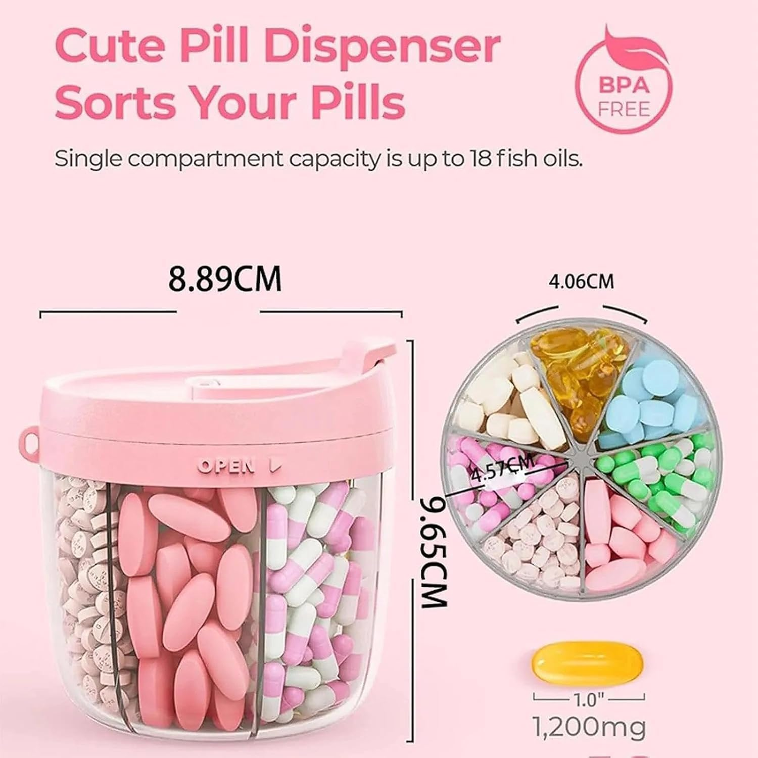 7-Compartment Pill Dispenser &ndash; Travel Essentials Portable Travel Pill Organizer with Wide Opening, Anti-Mix Design & Bpa-Free (Pink) | Holds Vitamins, Supplements and Medications image number 6