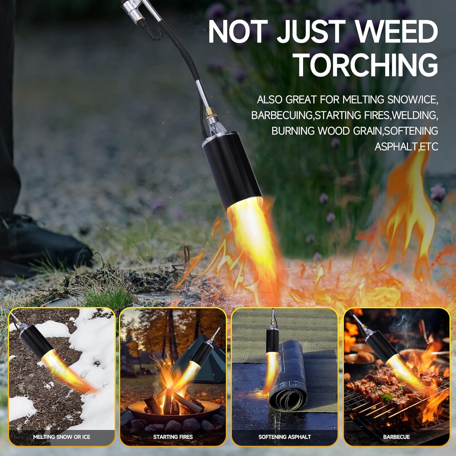 Soiiw Propane Torch Weed Burner Kit,Weed Torch 1,200,000 BTU Blow Torch, Flamethrower with Turbo Trigger and 10 FT Hose for Flame Weeding,Roofing, Melting Ice Snow image number 2