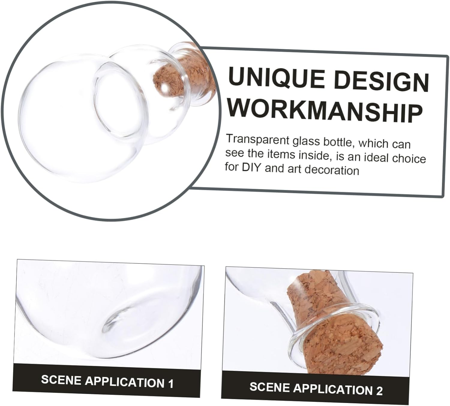 Gourd Shaped Drifting Glass Bottles with Cork Stoppers Medium Size Diy Message Jars for Craft Decoration 3Pcs image number 2