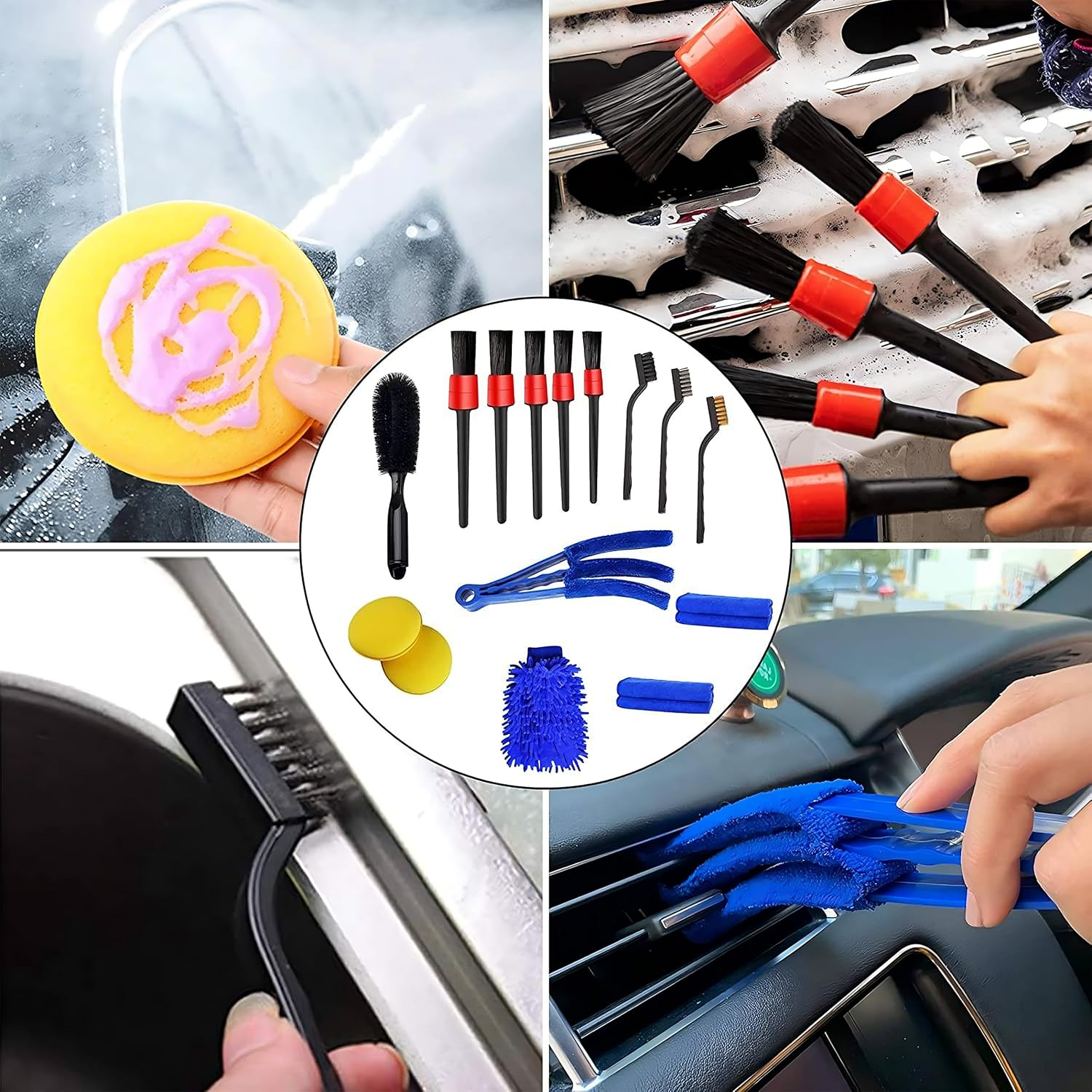 Retoo Car Cleaning Brush Set, 15 Pieces Car Care Set, 3 Brushes, Wheel Brush Car Detailing, Cleaning Car Brush and Microfibre Cloths for Tyres and Car Window for Indoor and Outdoor Use Car Care image number 3