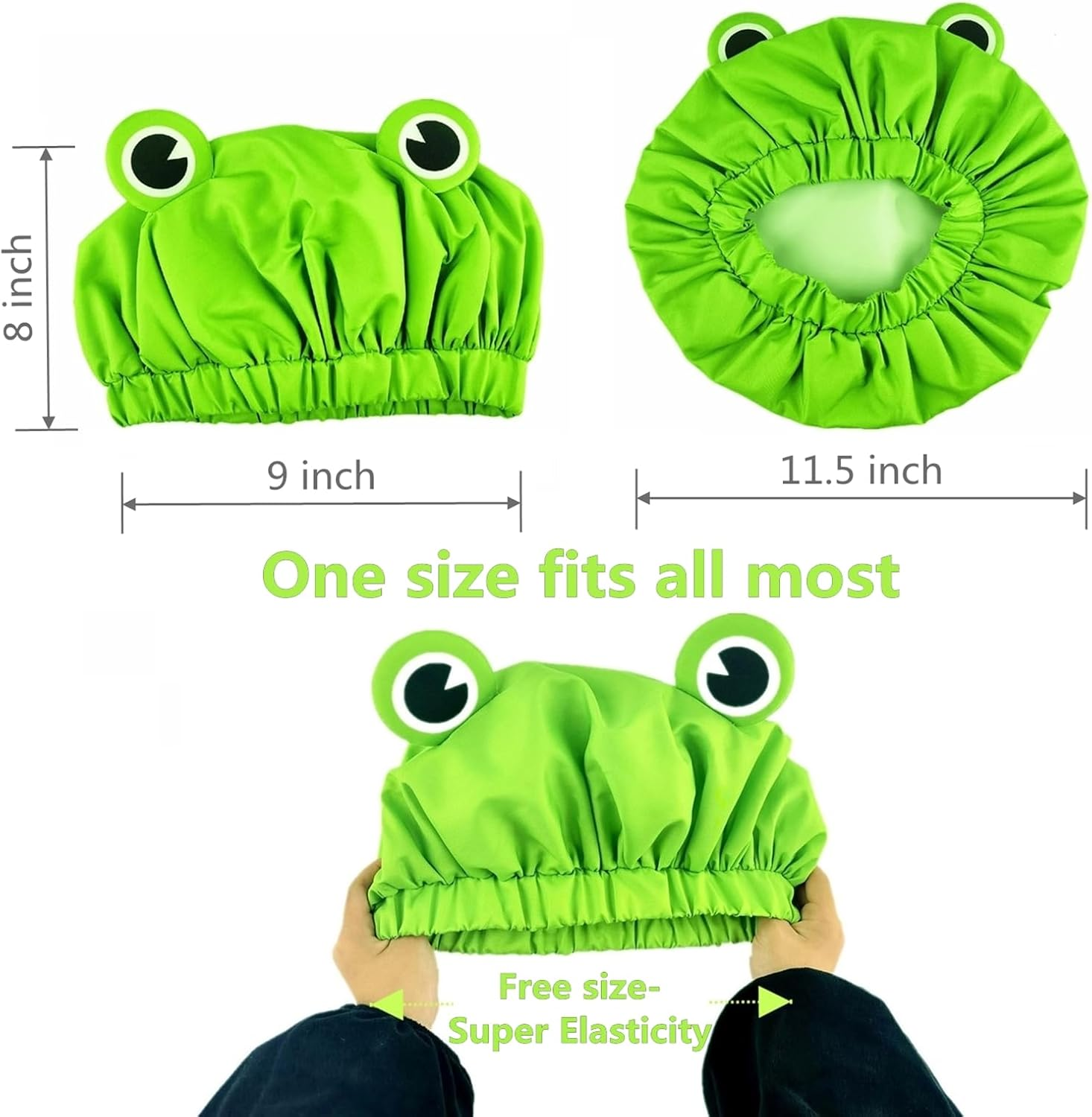 Lamame Shower Cap, Waterproof Reusable Double Layers Bath Cap Elastic Band Hair Cap Green Frog Shower Cap for Women Ladies Spa Salon, Small image number 4