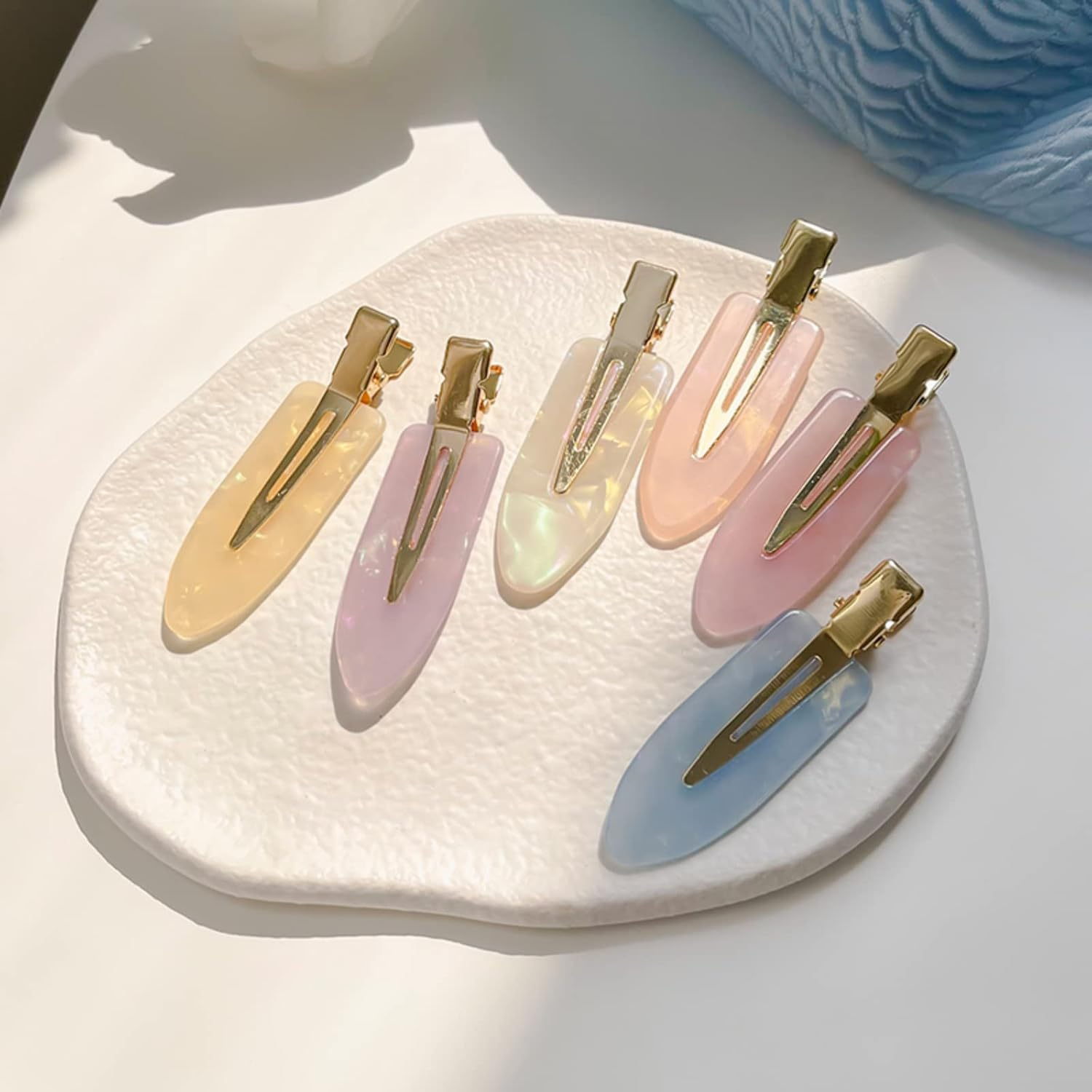 6Pcs No Crease Hair Clips for Styling, White Gold Hair Accessories Makeup, No Bend Creaseless Flat Clips for Salon Styling, Women Girls (Aurora Iridescent Set) image number 1