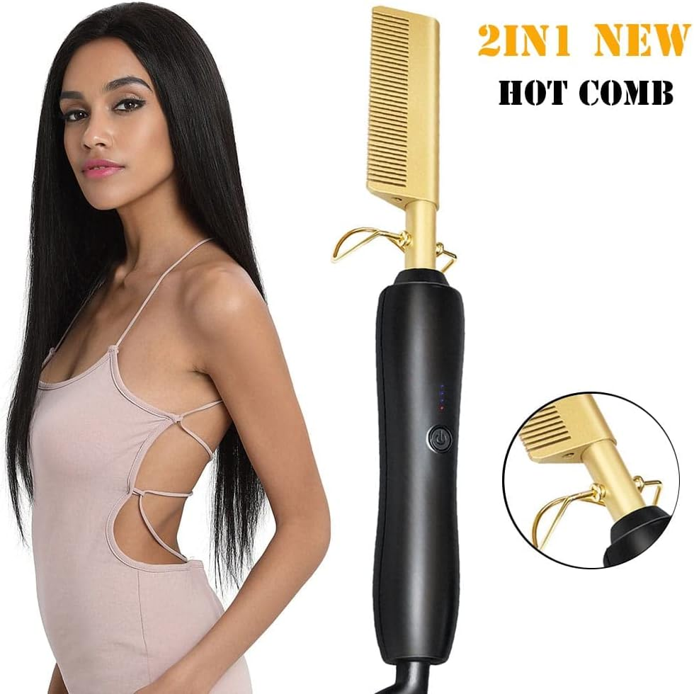 Heating Comb Straightener Electric Hot Comb Flat Iron Hair Straightening Brush Smoothing Iron Comb Hair Straightener Brush image number 4
