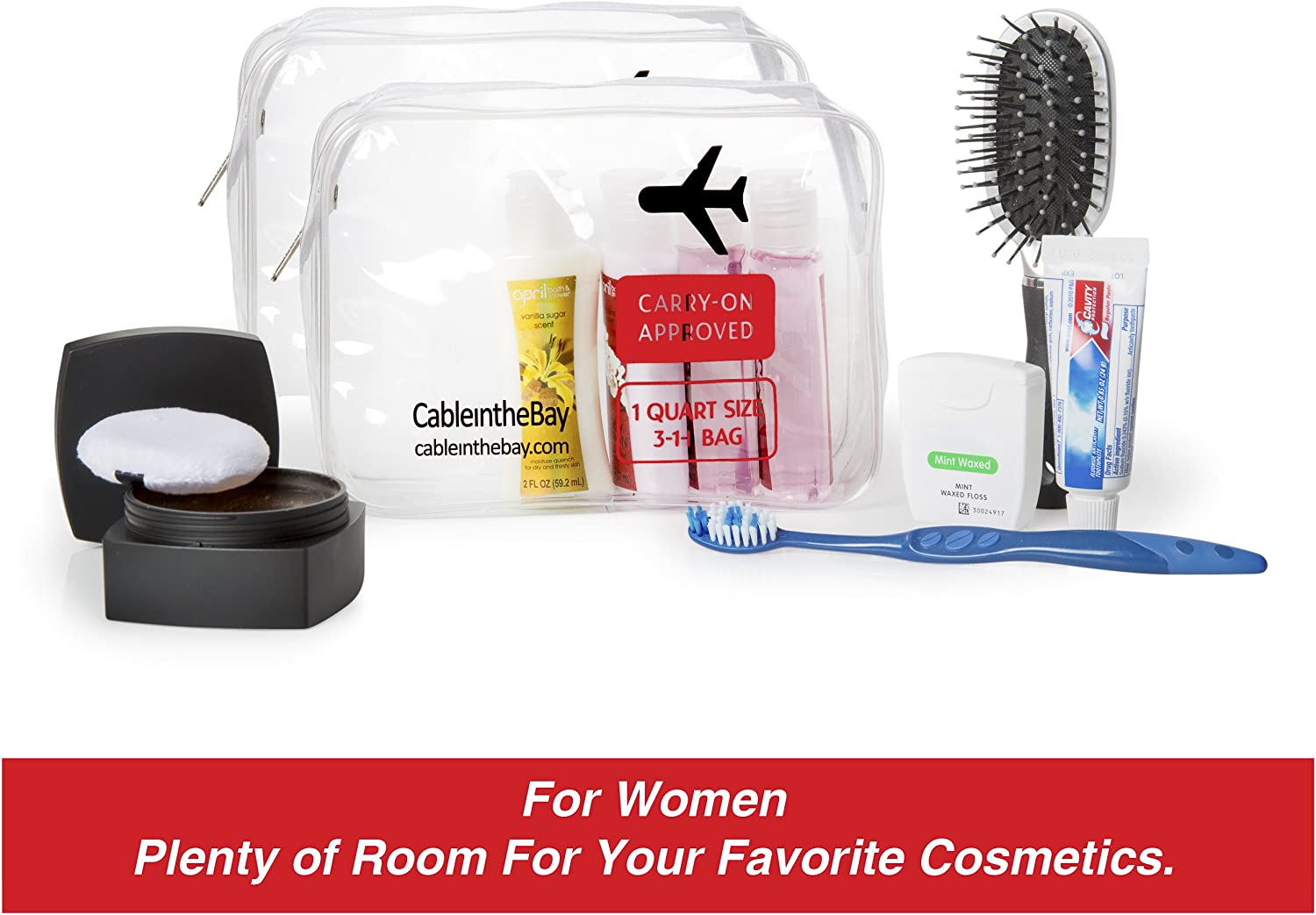 Cableinthebay TSA Approved Toiletry Bags, Clear, 2 PACK