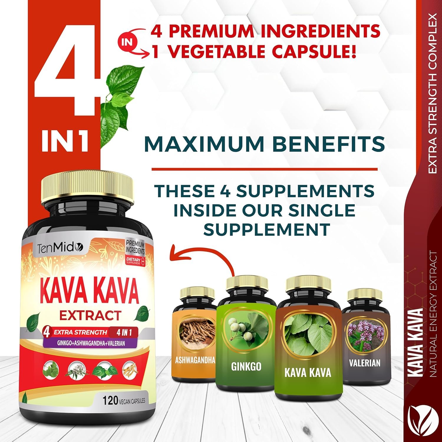 Kava Kava Supplement Extract Capsules 6550Mg, 4 Months Supply with Ginkgo, Ashwagandha, Valerian- Relaxation Supports Supplement- 120 Vegan Capsules image number 5