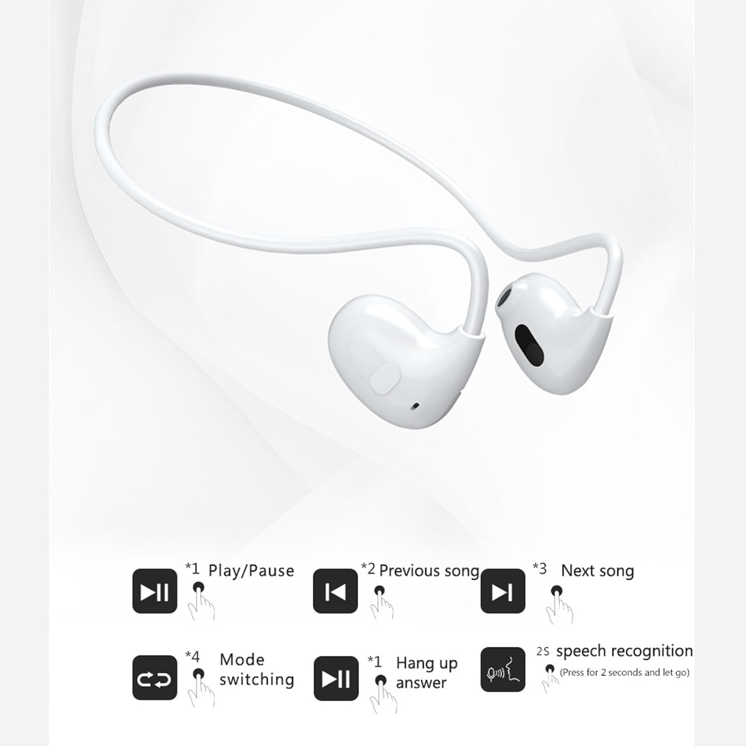 Air Conduction V5.3 EDR Headset, Sports Earphones with Open Ear Design, Ultra Light, 8H Playback, for Ios, for Exercise, Running, Cycling, Driving (White)