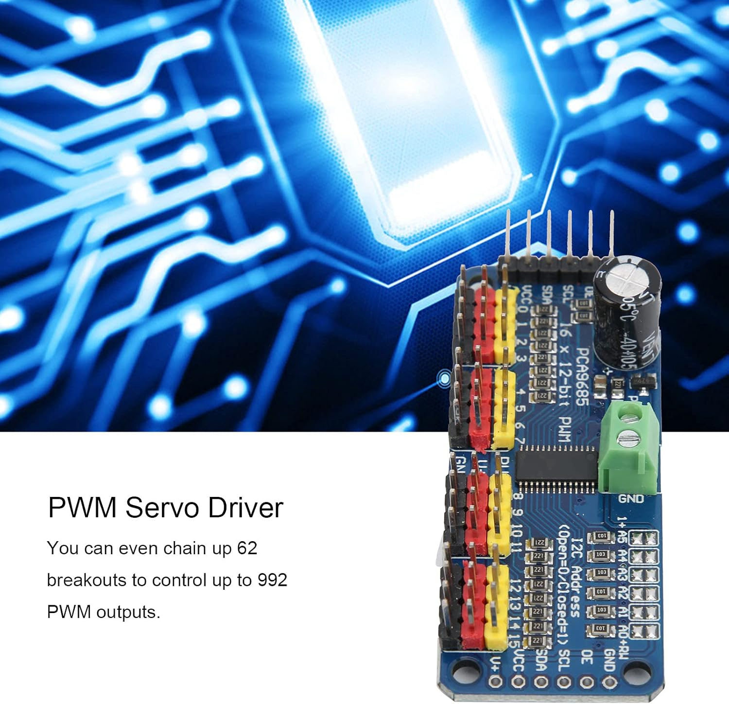Needlid Motor Drive Module, 16 Channel PWM Servo Driver, High Resolution PCA9685 Chip, Mini ITX Motherboard Compatible