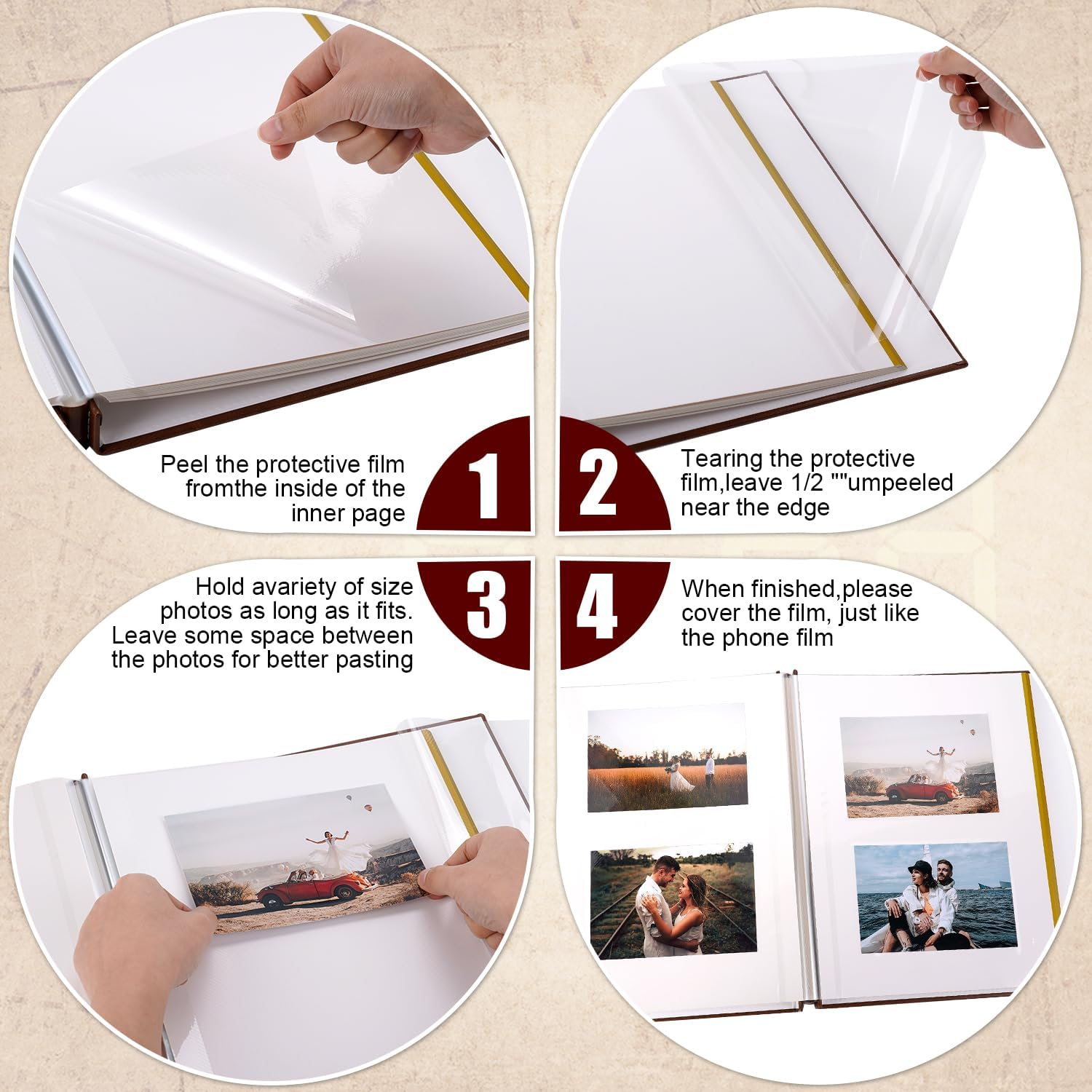 Self Adhesive Large Photo Albums 40 Pages, Our Adventure Book Leather Hardcover Wedding Album, Personalised Photo Scrapbook for Anniversary, Holds 3X5, 4X6, 6X8, 8X10 Photos, Brown