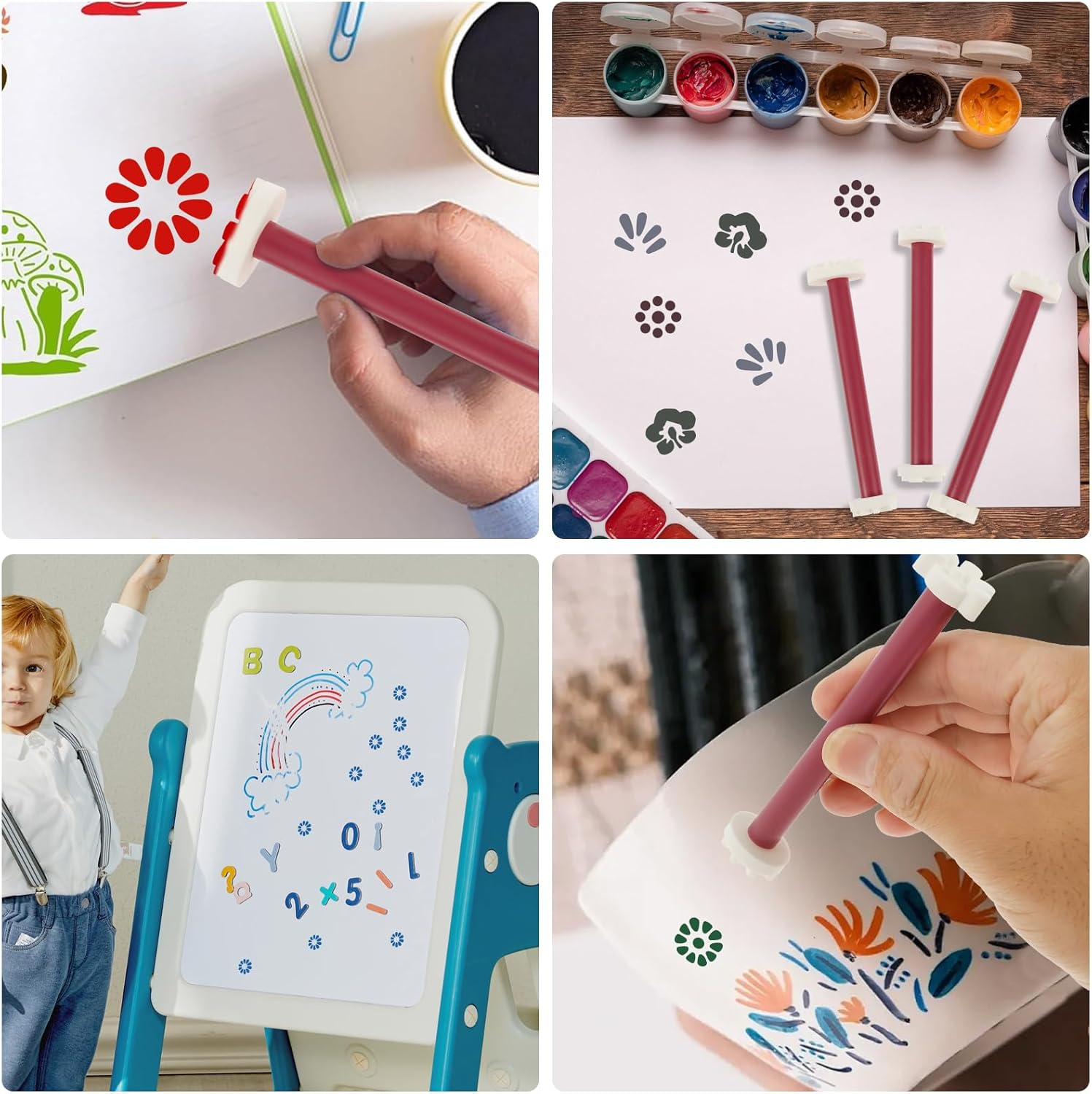 ZFLYCANP 10Pcs Plastic Flower Dotting Tool, 3D Printing Double-Tip Floral Painter, Reusable Embosssing Tools for Painting Dots, Mandala Dot Art Tool for Rocks, Dotting Pens for DIY Graffiti