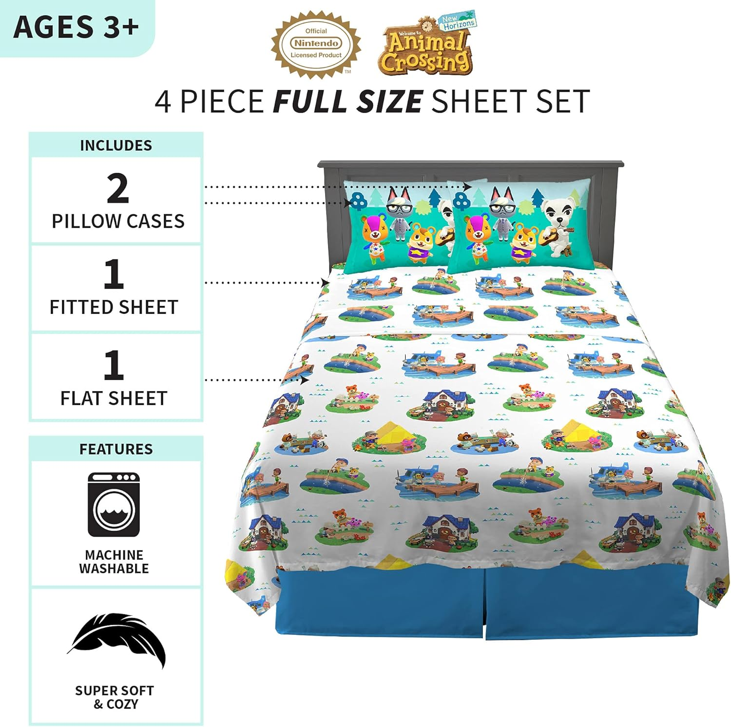 Franco Kids Bedding Super Soft Sheet Set, Full, Animal Crossing image number 5