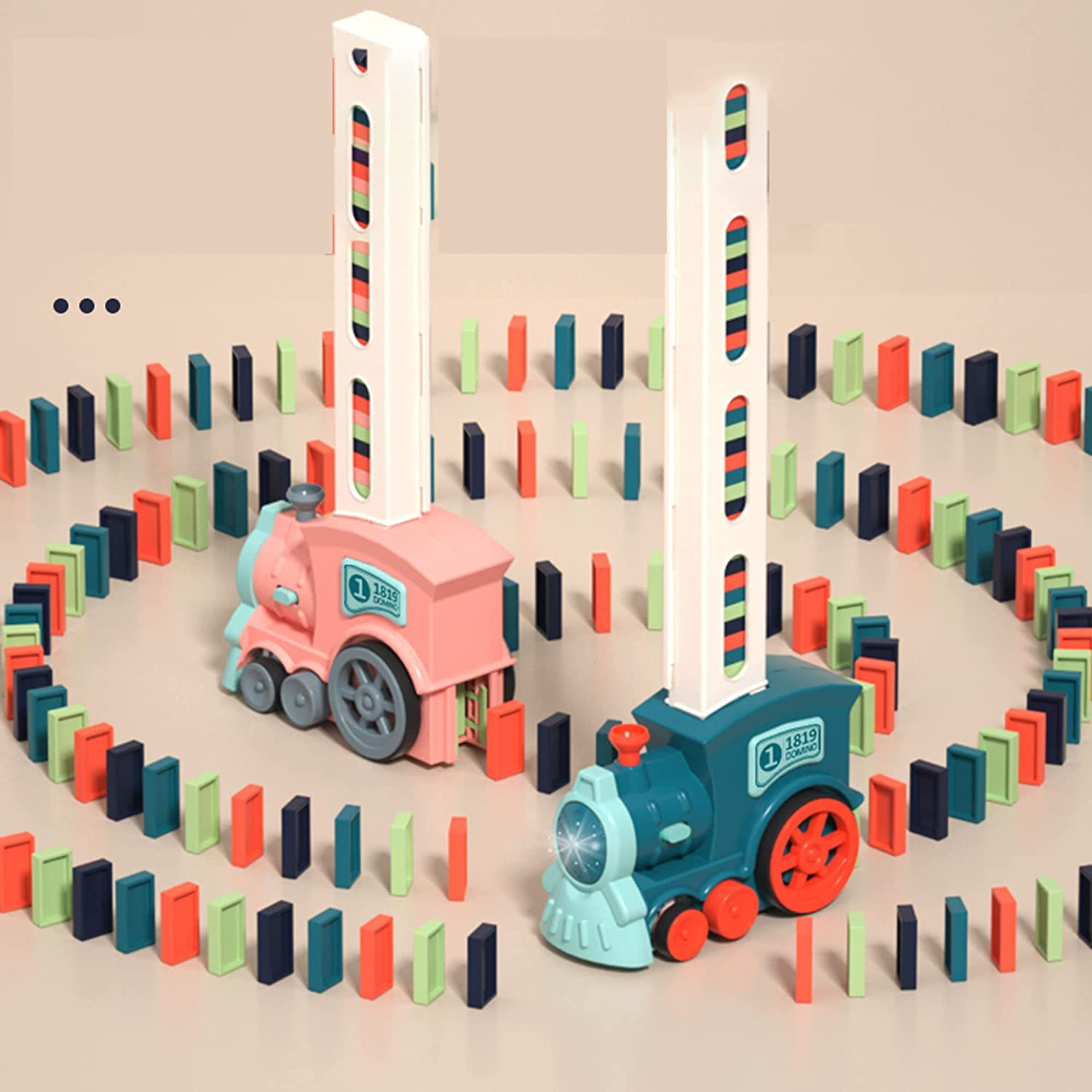 2022 Upgrade Domino Train Toy Set, Automatic Domino Train Set with Upgrade 3 Color Domino Blocks for Kids,Domino Train Toy Set for Boys and Girls Age 5-12 (Blue-60Domino) image number 5