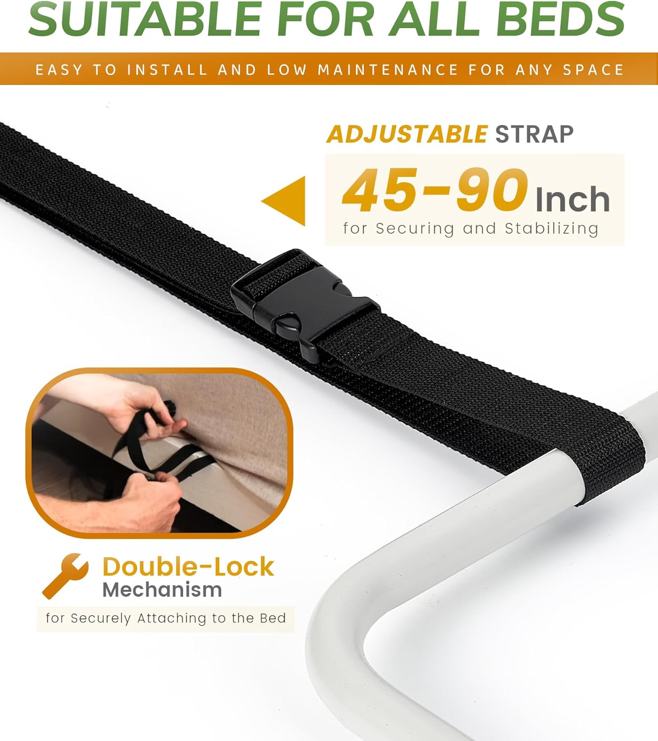 Bed Rails for Elderly Adults Safety - Adjustable Bed Cane with Non-Slip Ergonomic Handle and Storage Pocket, Stable Bed Assist Rails for Seniors Hold up to 150Kg, Fits All Bed Sizes image number 2