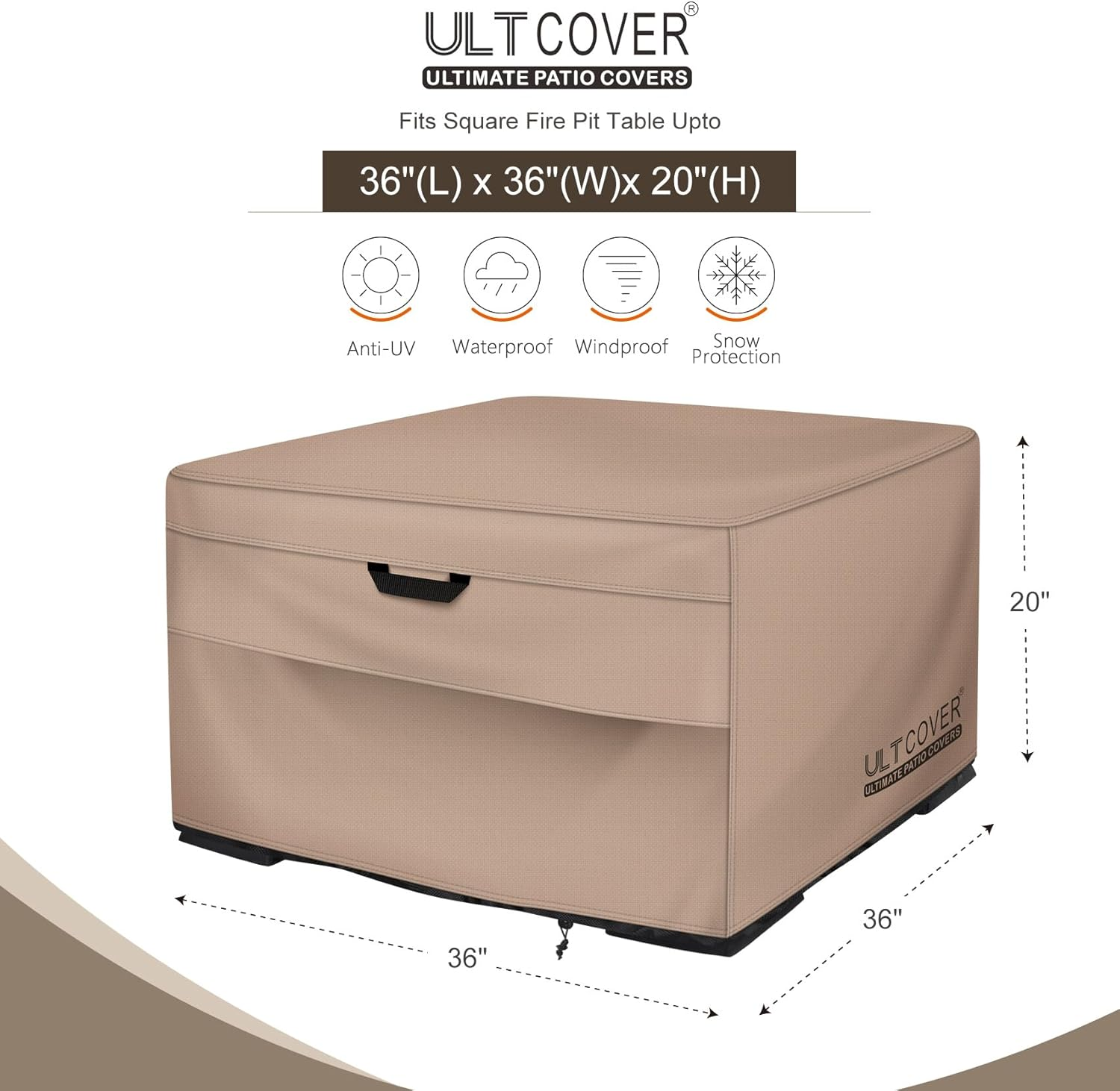 ULTCOVER Patio Fire Pit Table Cover Square 36 Inch Outdoor Waterproof Fire Bowl Cover image number 6