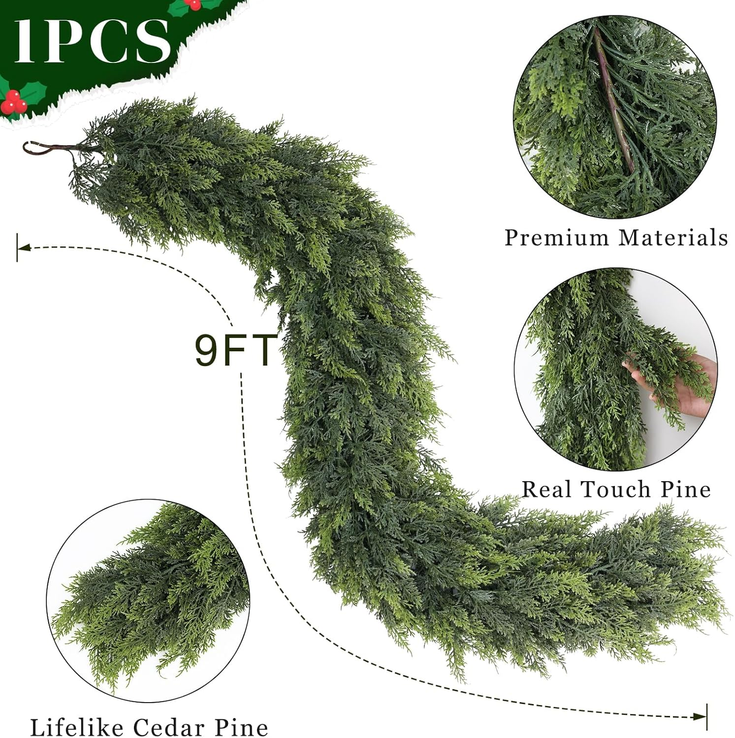 Upgrade Dense 2.7M Cedar Garland Realistic - 238 Branches of Artificial Christmas Garlands Faux Green Cedar Fake Pine Needles Garland for Stairs, Mantle, Window,Indoor Outdoor,Home,Christmas Decor image number 6