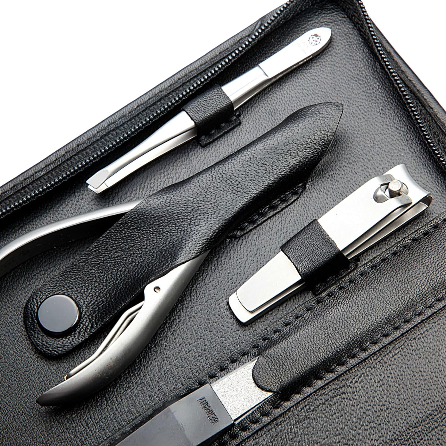 Sonnenschein by Hans Kniebes - Manicure Case, Zip: 9 Pieces, Stainless Steel Matt Finish, Nappa Lambskin Leather, Black - Bordeaux image number 2