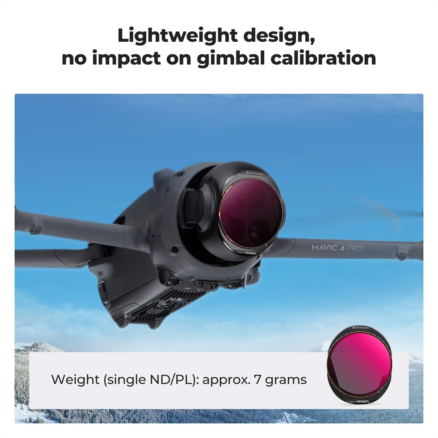 K&F Concept 4 Pack ND/PL Filter Set Compatible with DJI Mavic 4 Pro Multi Coated HD Glass Waterproof No Color Cast & Remove Glare Lens Filter, Include ND8/PL, ND16/PL, ND32/PL, ND64/PL image number 6