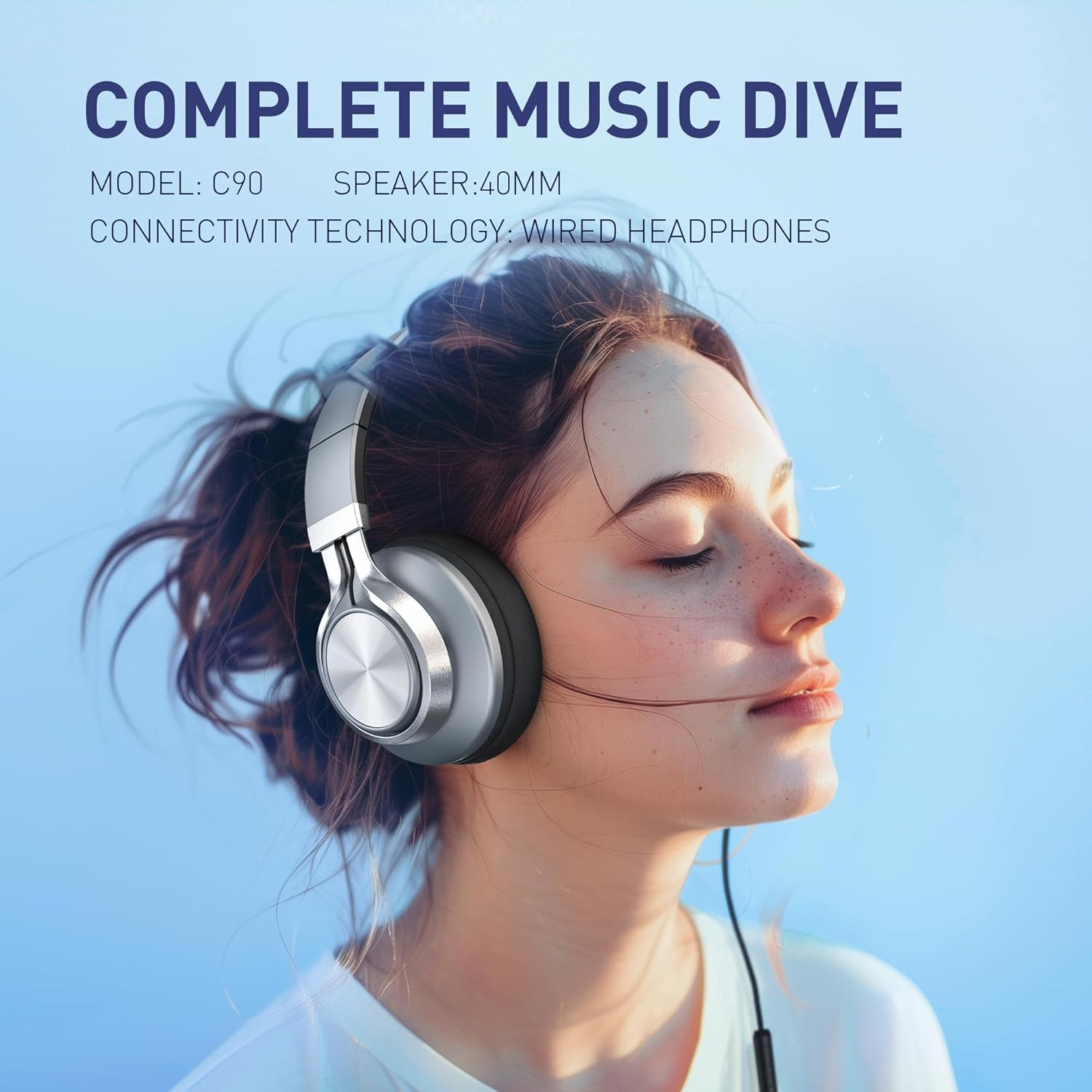 AILIHEN Headphones Wired with Microphone & Volume Control, Over-Ear Foldable Noise Isolation Headsets 3.5Mm for Teens Adult (Grey), A-C9024 - Grey image number 2