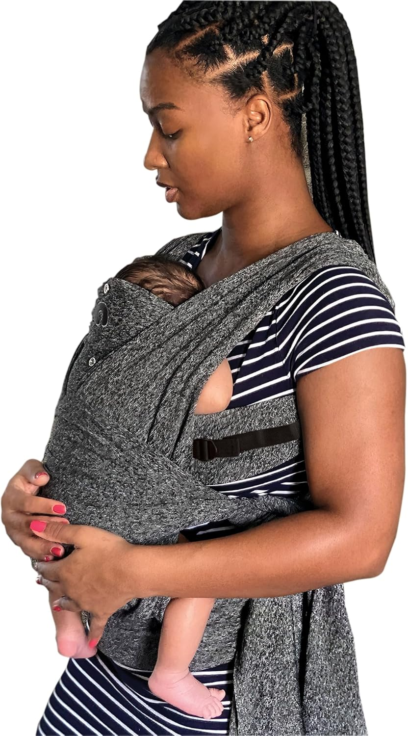 Boppy Baby Carrier - Adjustable Comfyfit, Heathered Gray, Hybrid Wrap with New Adjustable Arm Straps to Fit More Bodies, 3 Carrying Positions, 0M+ 8-35Lbs, Soft Yoga-Inspired Fabric with Storage Pouch