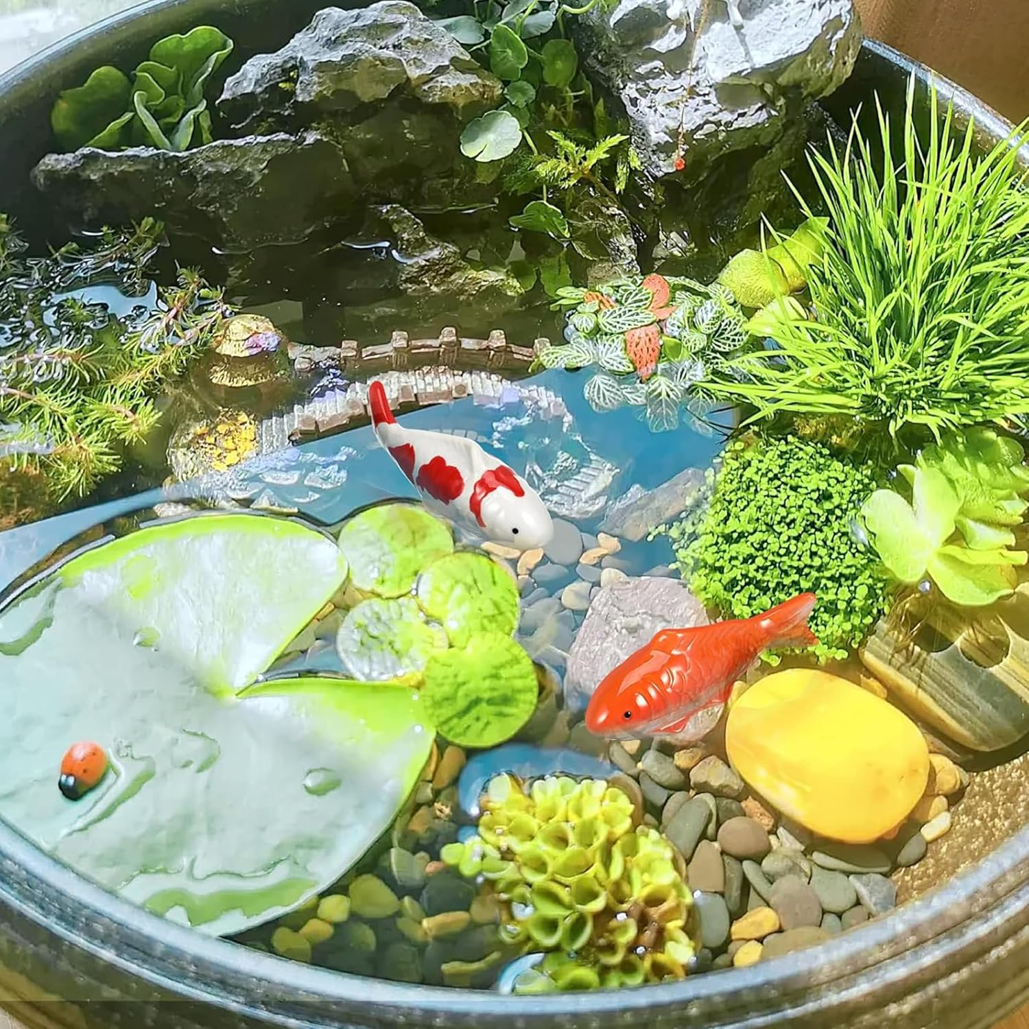 2Pcs Ceramic Floating Fish,Fake Aquarium Fish Figurine,Aquarium Floating Goldfish Koi Fish Floatable Figurines Realistic Fish Tank Fish,Tea Pet Decor,Pond Desktop Ornaments image number 3