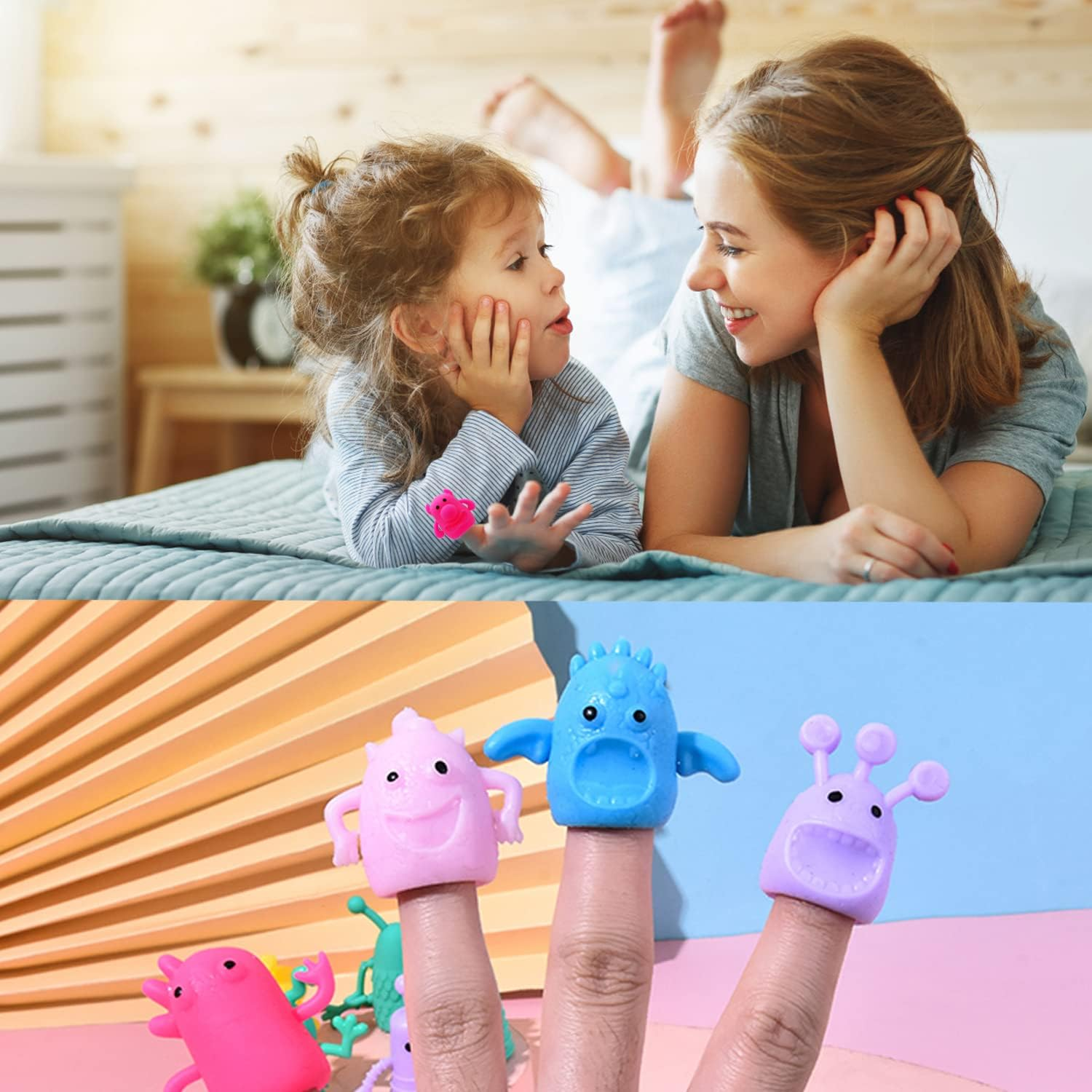 20 PCS Cute Monster Stretchy Finger Puppets, Soft Rubber Fidget Toys for Role Playing, Party, Christmas image number 2