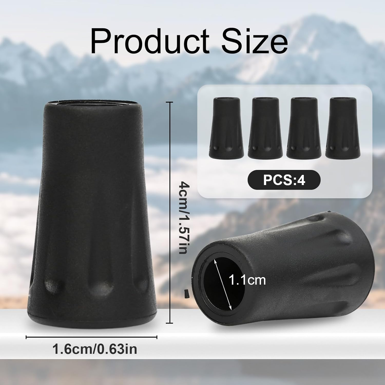 4Pcs Hiking Poles Rubber Buffer, 11Mm Non-Slip Replacement Rubber Buffer Walking Sticks, Hiking Accessories for Trekking Asphalt Gravel and Mountains image number 2