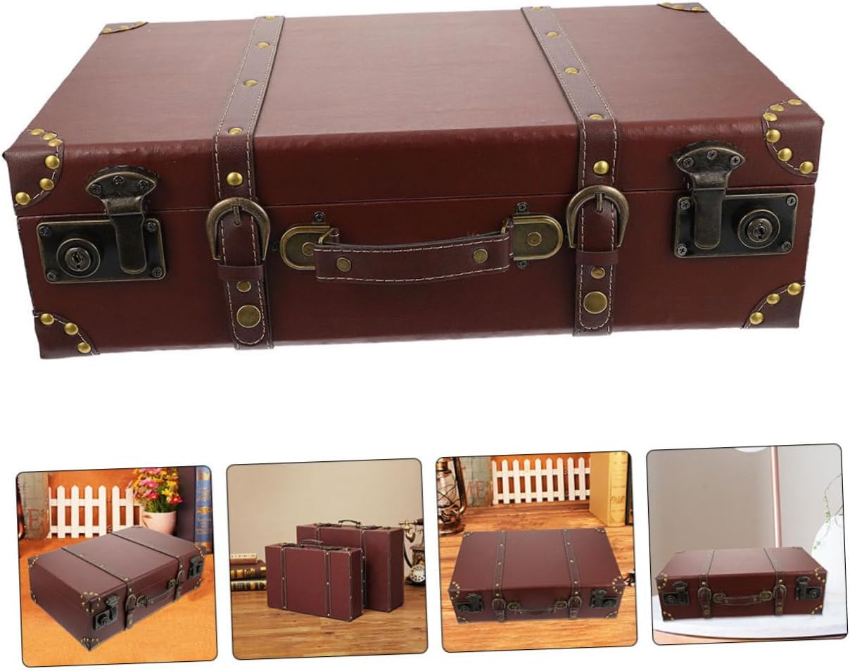 Vintage Style Suitcase Storage Box Decorative Wooden Suitcase for Packing Case Multi-Functional Storage Case as Luggage Bag Organiser for Home Travel