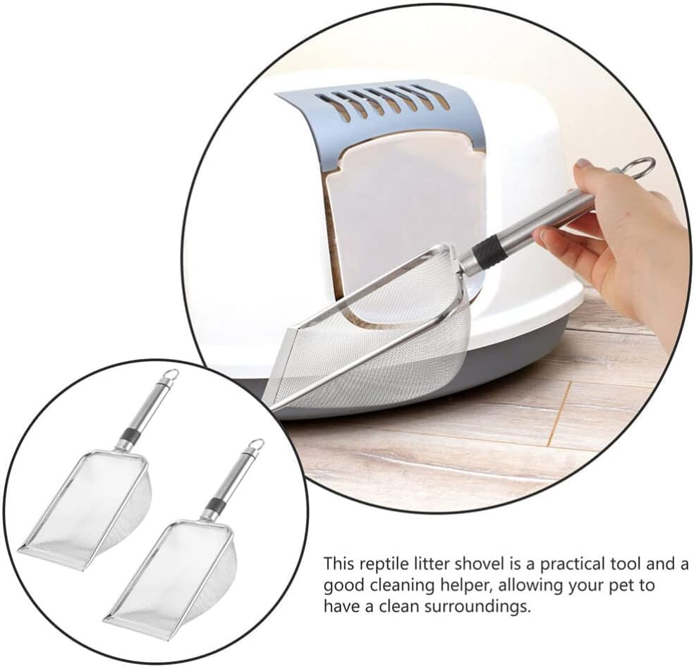 IONPSHG 2Pcs Small Holes Cat Litter Scoop Fine Mesh Cat Litter Scoop Metal Stainless Steel with Wooden Handle Quick Cleaning and Odor Reduction Lightweight and Portable Suitable for All Cat Litter