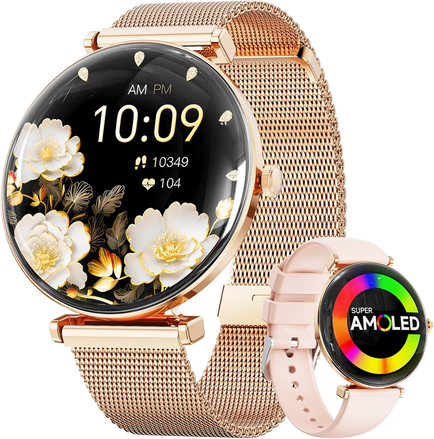 Smart Watch for Men Women with Call Answer/Dial/2 Bands,1.43" Micro-Spherical AMOLED Screen Smart Watch,Activity Tracker with Voice Assistant,Ip68 Waterproof Smartwatch for Android Ios