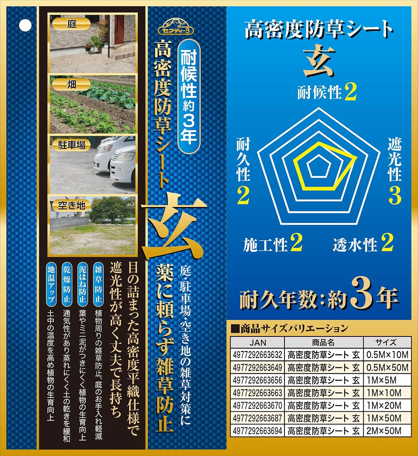 Safety 3 High Density Weed Barrier Sheet, Brown, Weather Resistant, Approx. 3 Years, Width 1.6 Ft (0.5 M) X Length 32.8 Ft (10 M) image number 6