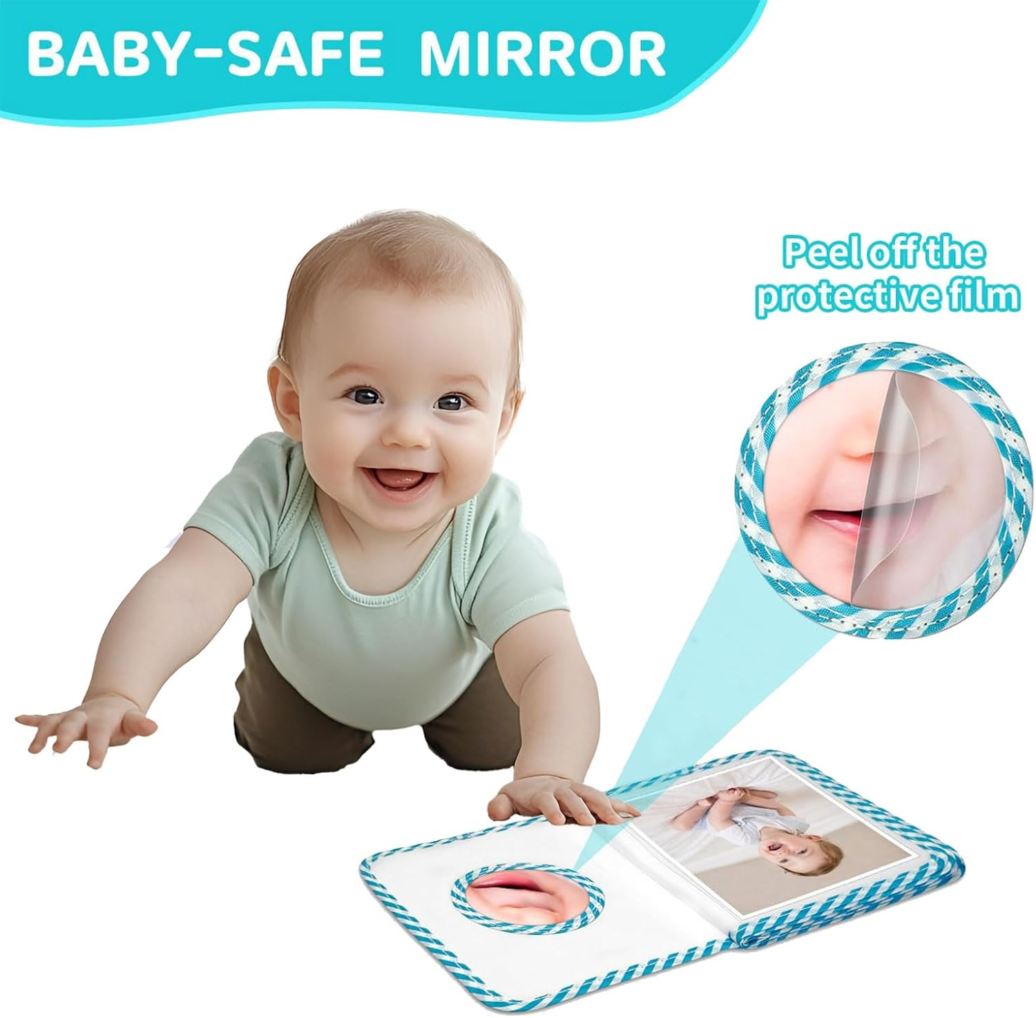 My First Photo Album for Baby, Soft Photo Cloth Book for Baby Holds 17 4X6 Photos,Toddler Photo Album with Safety Mirror,Soft Cloth Photo Book for Memory Album Show image number 1