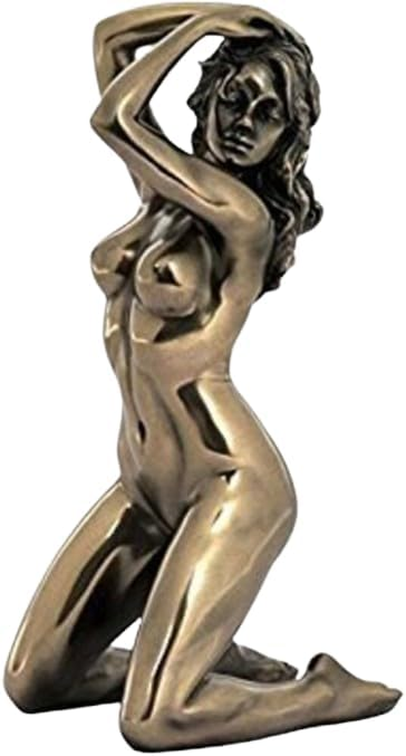 7.13 Inch Nude Female Statue with Hands on Hair Bronze Color