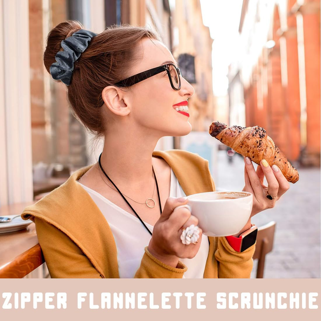 Pack of 3 Hair Bobbles Scrunchies Hair Rubber Bands Hair Bands Elastic Colourful Hair Accessories Hair Rope for Girls Women Ponytail Hair Bobbles with Zip Pocket Hair Scrunchies image number 2